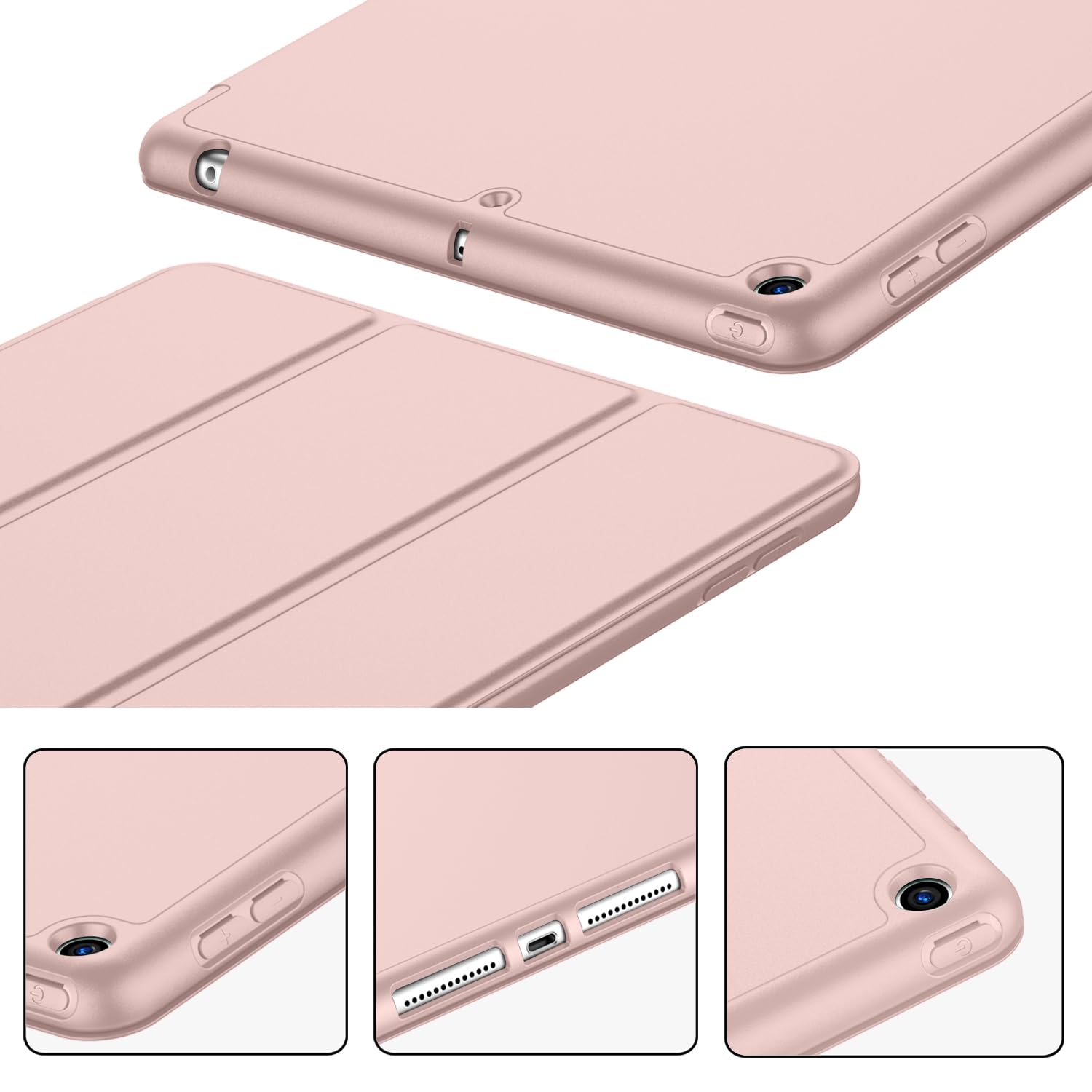 Imieet Ipad 9Th Generation Case 2021/Ipad 8Th Generation Case 2020 10.2 Inch With Pencil Holder, Ipad 7Th Gen 2019 Case With Soft Baby Skin Silicone Back, Auto Wake/Sleep Cover (Rose Pink)