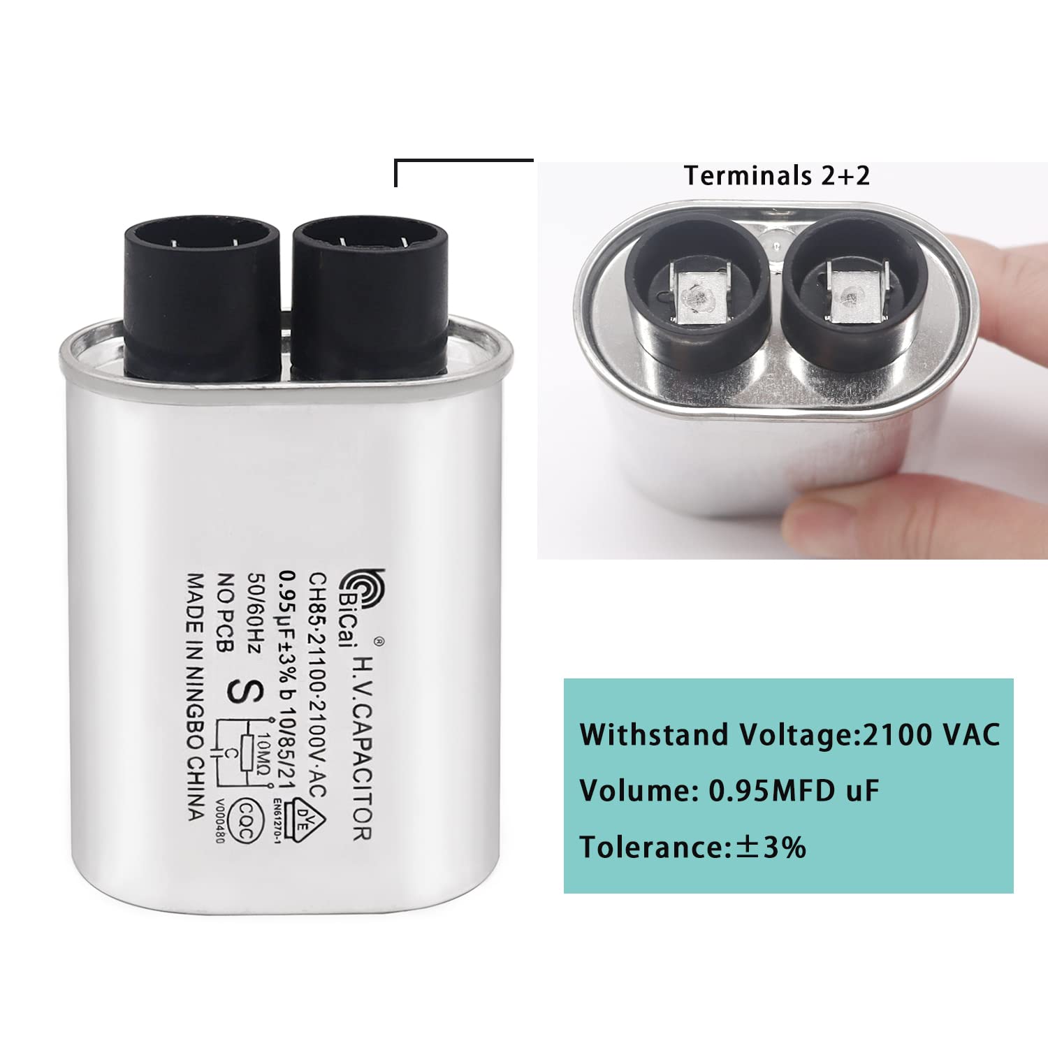 Tnisesm Microwave Capacitor 0.95Uf 2100V, High Voltage Capacitor 1/4'' Standard Terminal Connection Pin, Compatible With Whirlpo