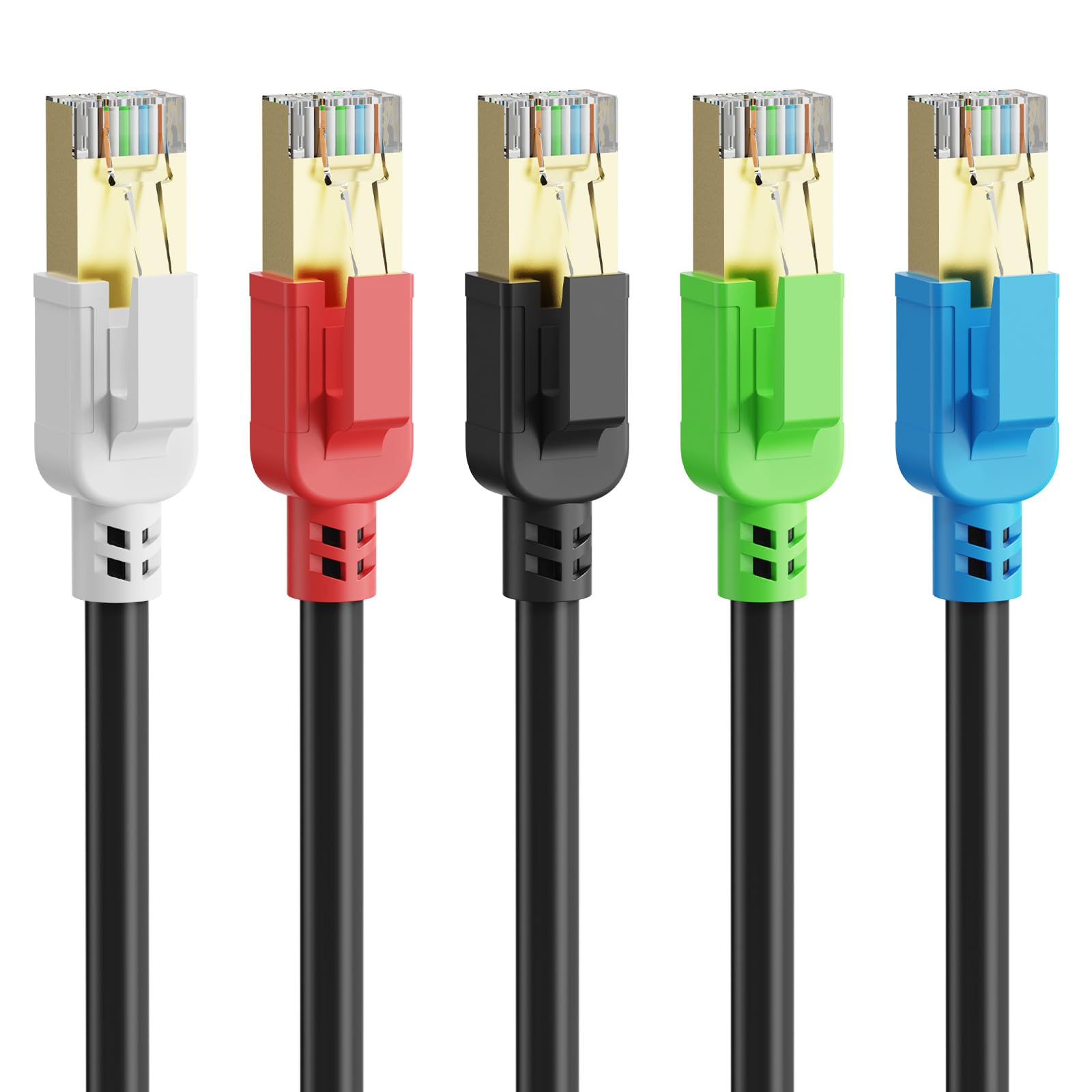 Cat 8 Ethernet Cable 3 Ft 5Pack, 40Gbps 2000Mhz Patch Cord, Indoor&Outdoor High Speed Network Cable, 26Awg Heavy Duty Direct Bur