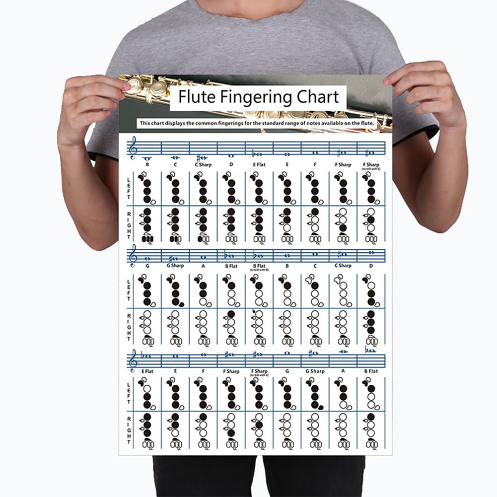 Sycooven Flute Chord Chart, Portable Durable Flute Fingering Chart, White Chord Chart For Flute Fingering Practice, Chord Chart