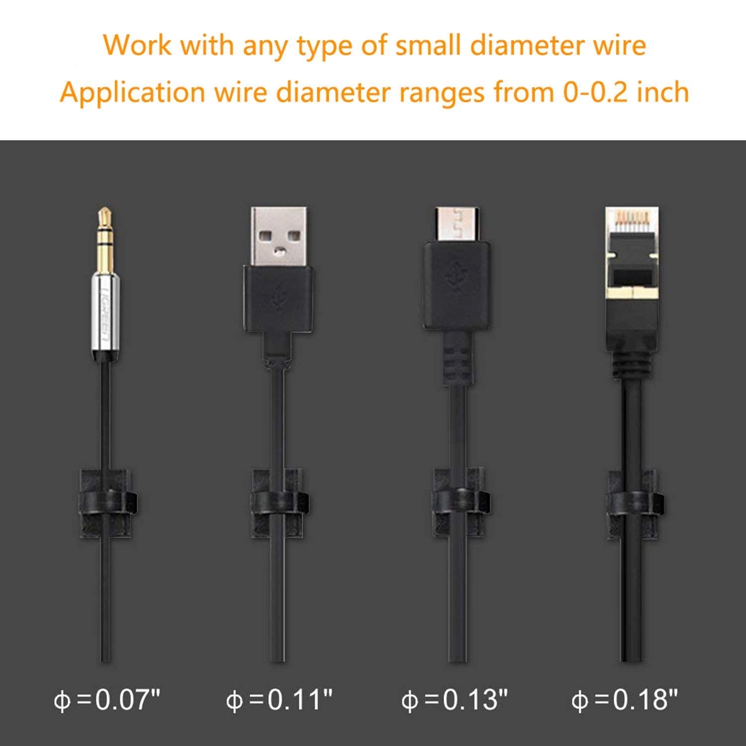 EtoBesy Cable Clips - Adhesive Cord Organizer, 0.75"x0.6", 30pcs, Black, Durable ABS for Desk, Car, Office, Home Walls
