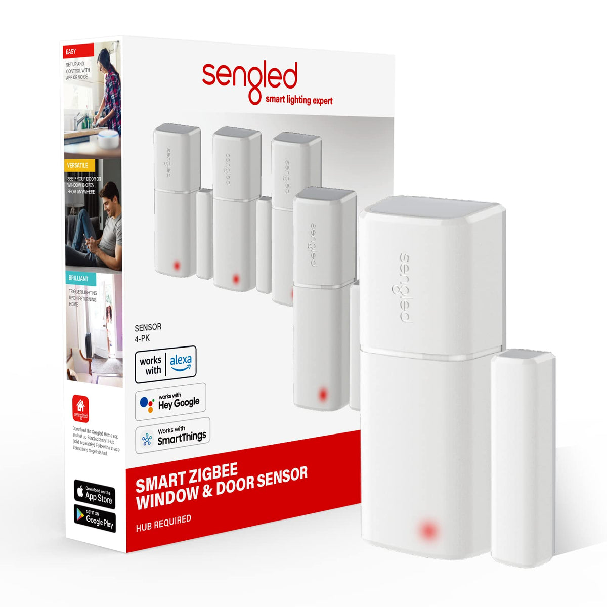 Sengled Zigbee 3.0 Smart Door Sensor G2, Smart Sensor For Window And Door, Hub Required, Compatible With Alexa, Google Assistant, Smartthings, App Remote Control, 4 Pack