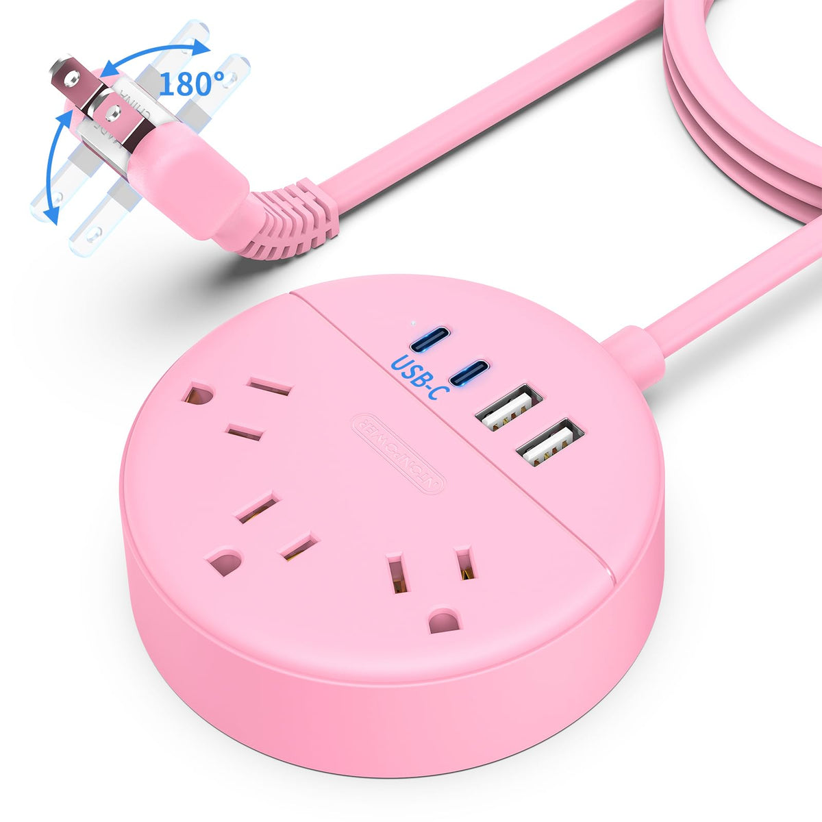 Pink 2 Prong Power Strip With Usb-C, Ntonpower 1875W/15A 2 Prong To 3 Prong Outlet Adapter, Rotating Plug,Pink Extension Cord 5 