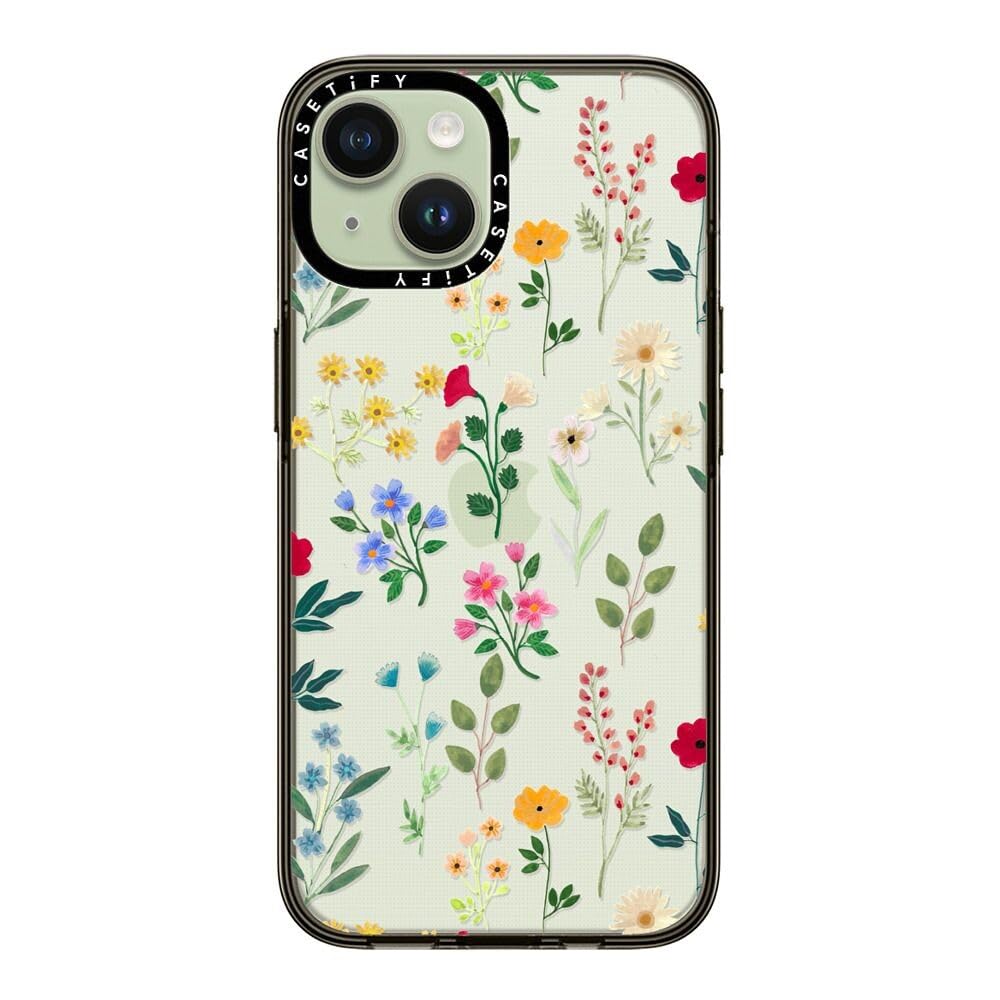 Casetify Compact Case For Iphone 15 [2X Military Grade Drop Tested / 4Ft Drop Protection]   Spring Botanicals 2   Clear Black