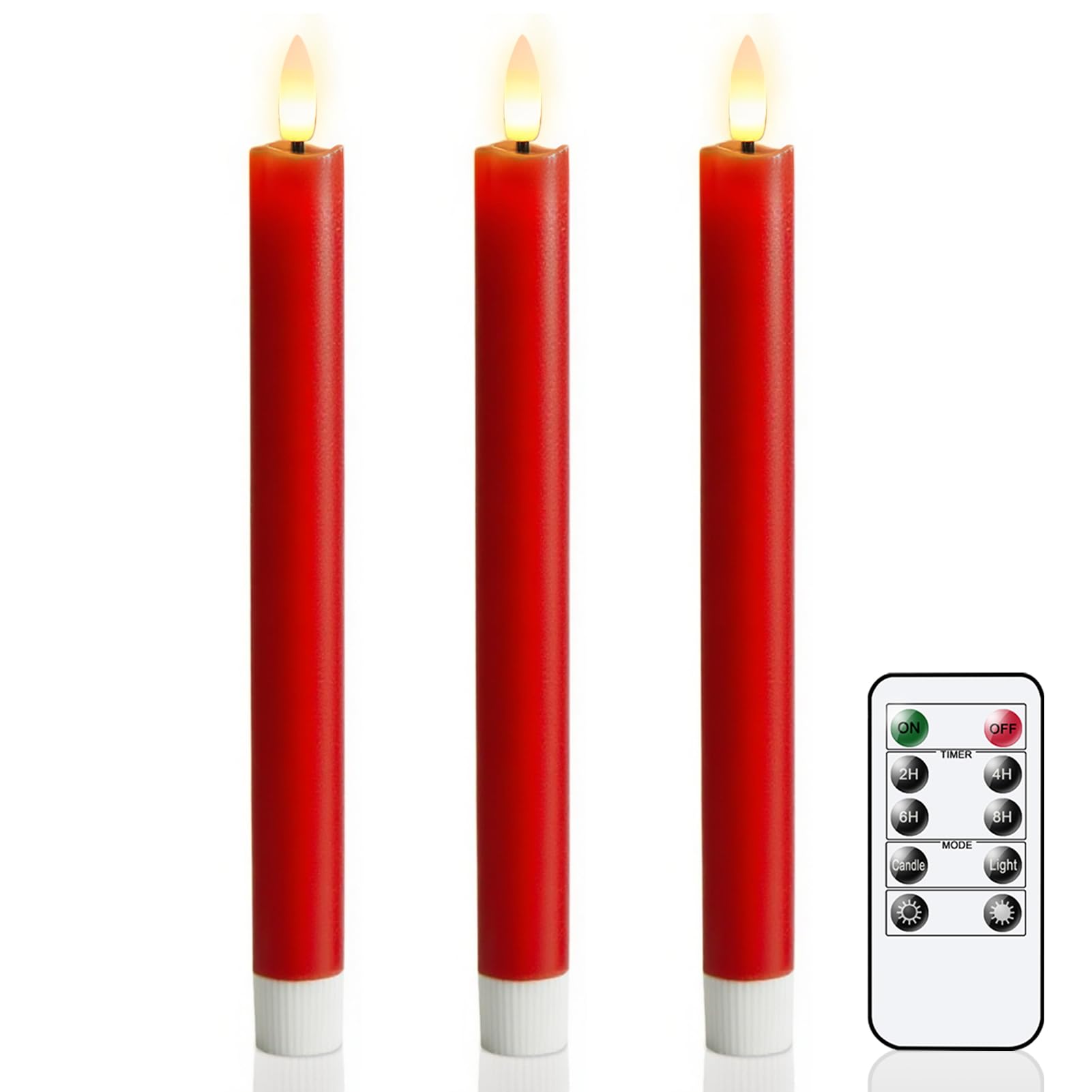 KunSwenn Red Taper Candles Battery Operated, LED Christmas Flameless Taper Candles with Remote Timer, Real Wax LED Flameless Can