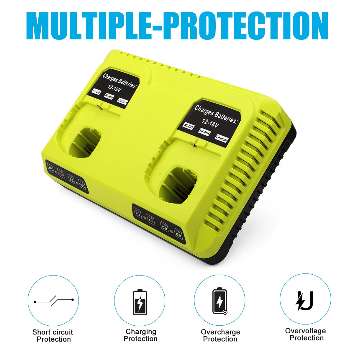 Energup 2Port 18V P117 Replace For Charger For Ryobi 18V Battery One+ P117 P118 For Ryobi 18V Max Lithium Nicd Battery P100 P102