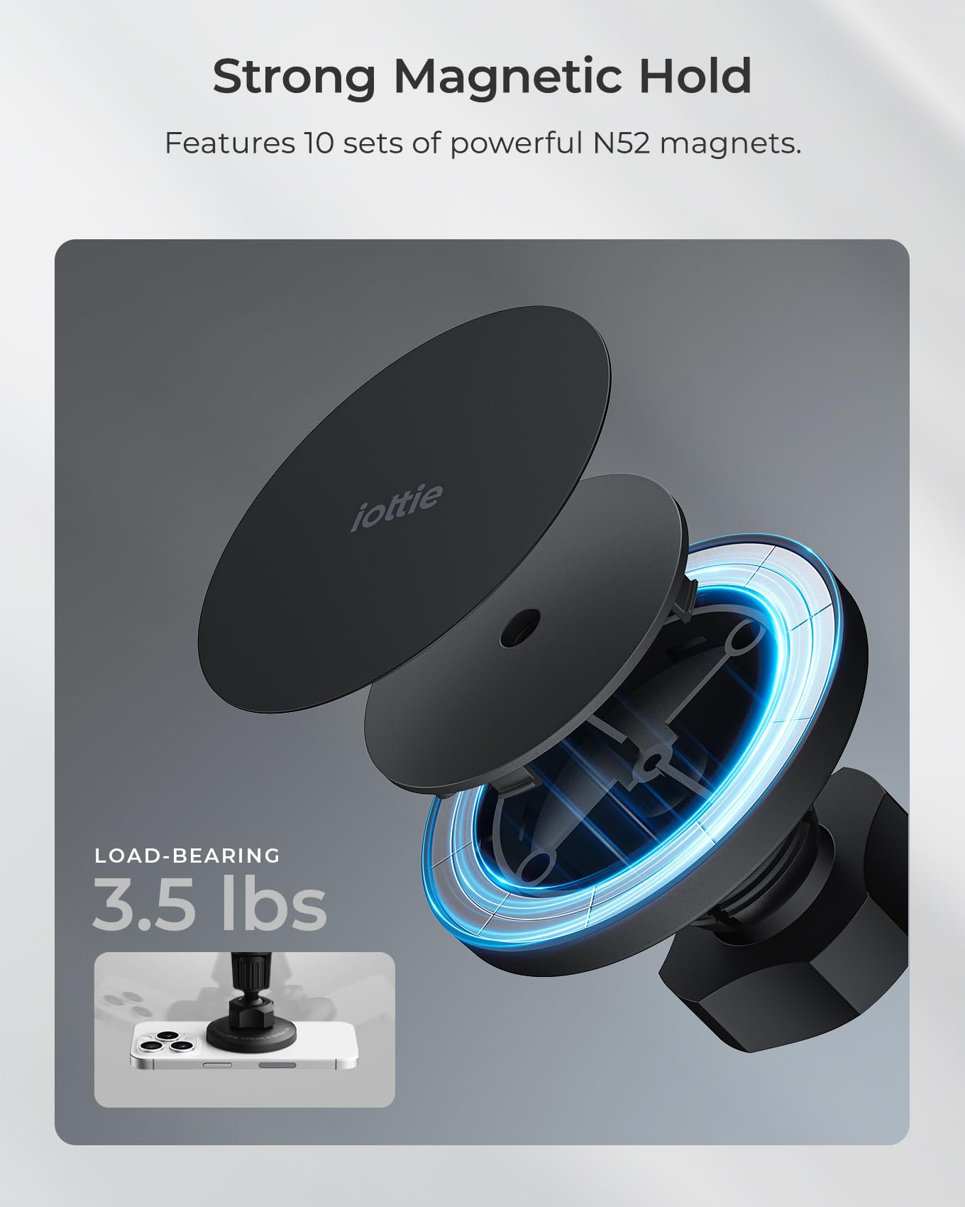 Iottie Itap 3 Magnetic Air Vent Car Mount Phone Holder With Magnetic Ring Adapter. Compatible With Magsafe, Iphone, And Android