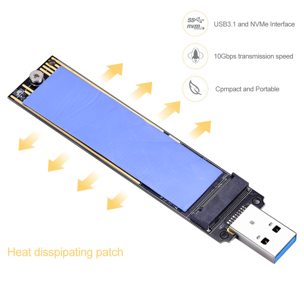 M.2 Nvme Usb 3.1 Adapter, M Key M.2 Nvme To Usb Card Reader Usb 3.1 Gen 2 Bridge Chip With 10 Gbps High Performance, Compatible With Samsung 950/960/970 Evo/Pro Or Other M.2 Ssds With Pci E Type
