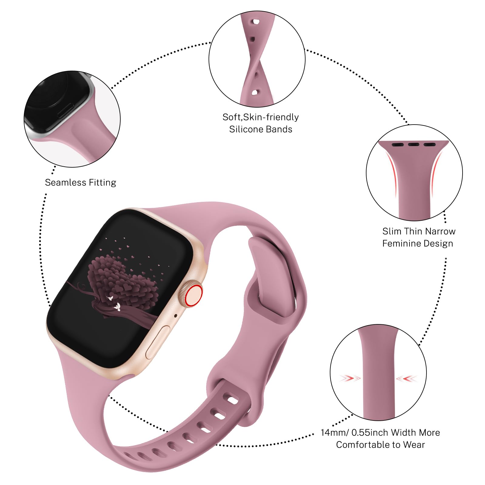 Slim Thin Band Compatible With Apple Watch 38Mm 40Mm 41Mm 42Mm 44Mm 45Mm 46Mm 49Mm, Replacement Soft Silicone Sport Strap Wristb