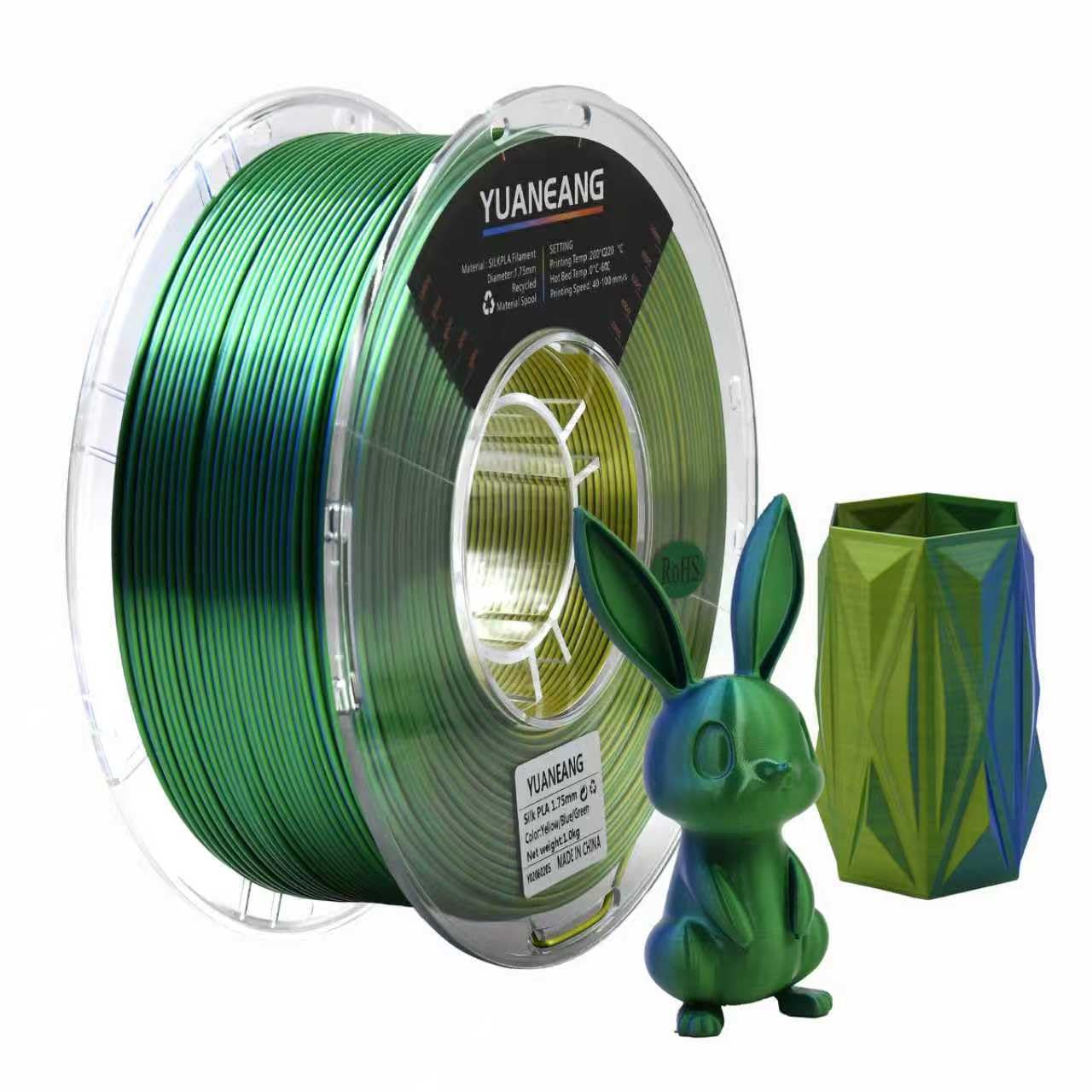 YUANEANG Triple-Color PLA Filament 1.75mm Yellow-Blue-Green, 0.03mm Precision, 1kg Spool (2.2 lbs), Smooth Multi-Tone Gradient P