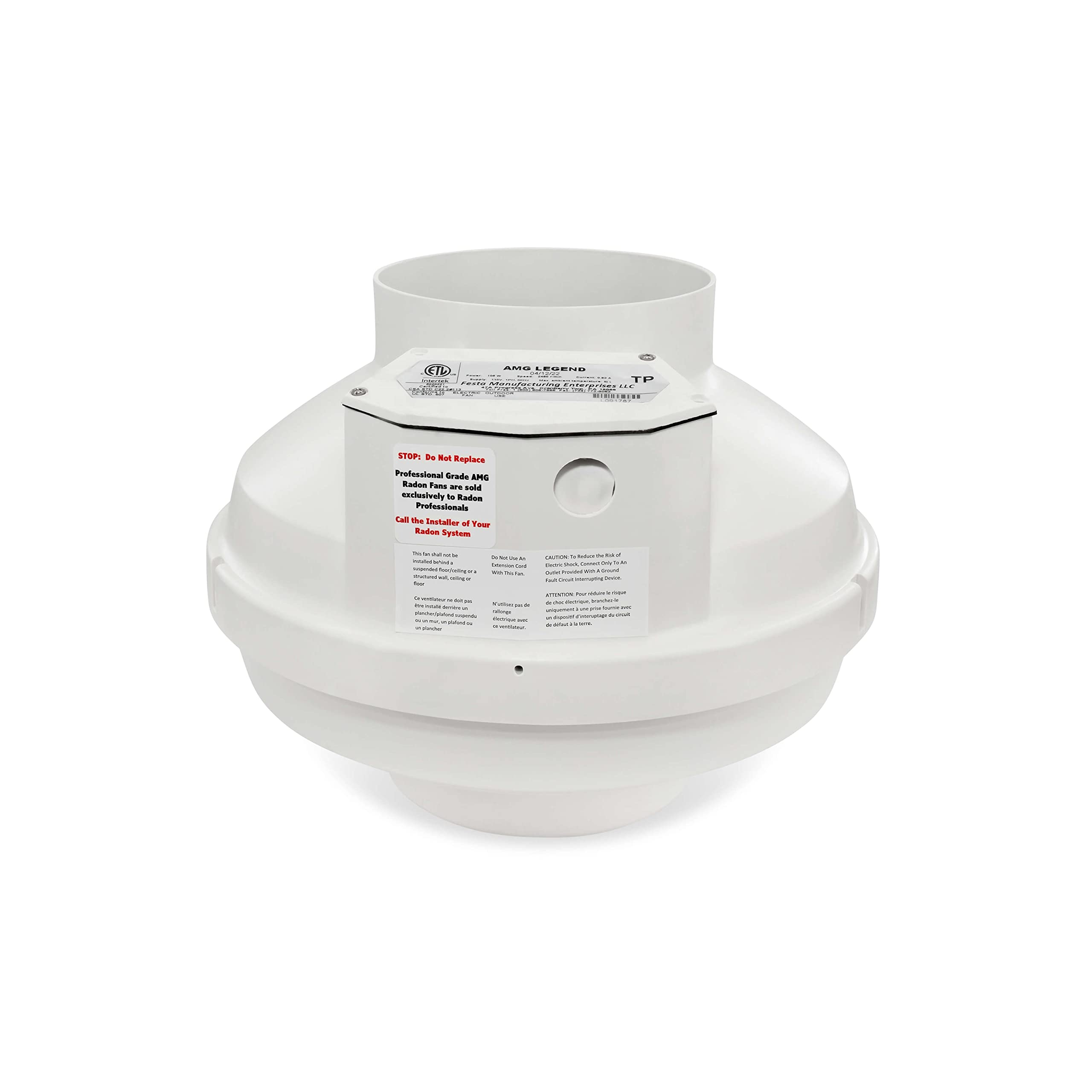 Festa Radon Amg Legend Radon Fan   Quiet And Energy Efficient 345 Cfm Radon Mitigation System Inline Fan   6'' Electric Waterpro