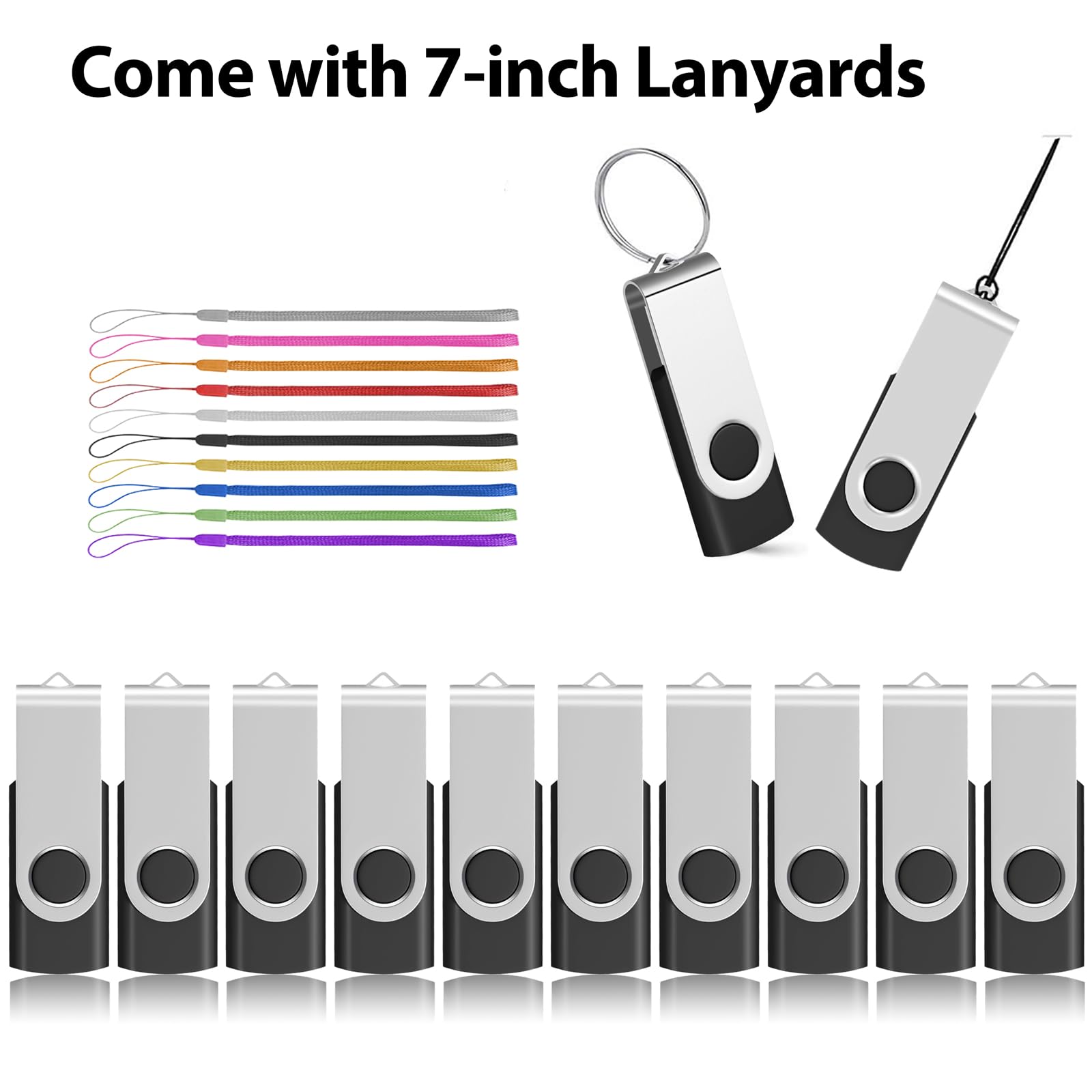 Aretop Bulk Flash Drive 512Mb 20 Pack, Usb2.0 Usb Stick Pen Drive Memory Stick Swivel Thumb Drives Bulk Usb(20Pcs 512Mb, Black)