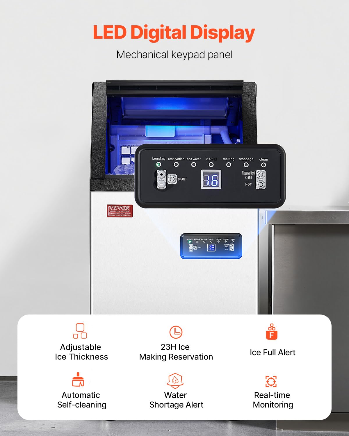 Vevor 100Lbs/24H Commercial Ice Maker, 36 Ice Cubes In 15 Minutes, Freestanding Ice Maker Machine With 28Lbs Large Storage Capac