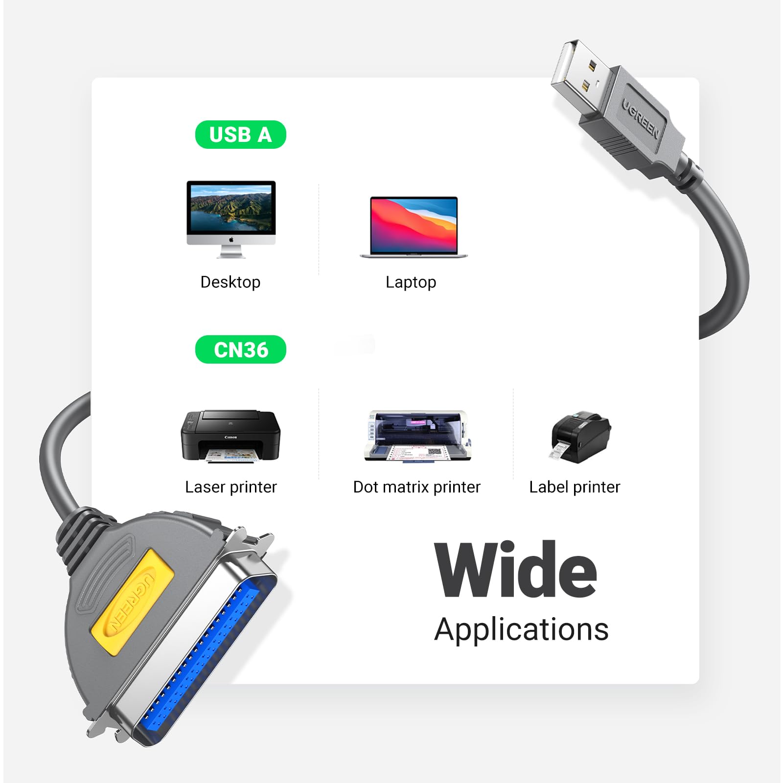 Ugreen 10Ft Usb To Parallel Port Printer Cable, Cn36 Printer Cable Adapter Ieee1284 For Old Printer, Centronics Parallel Convert