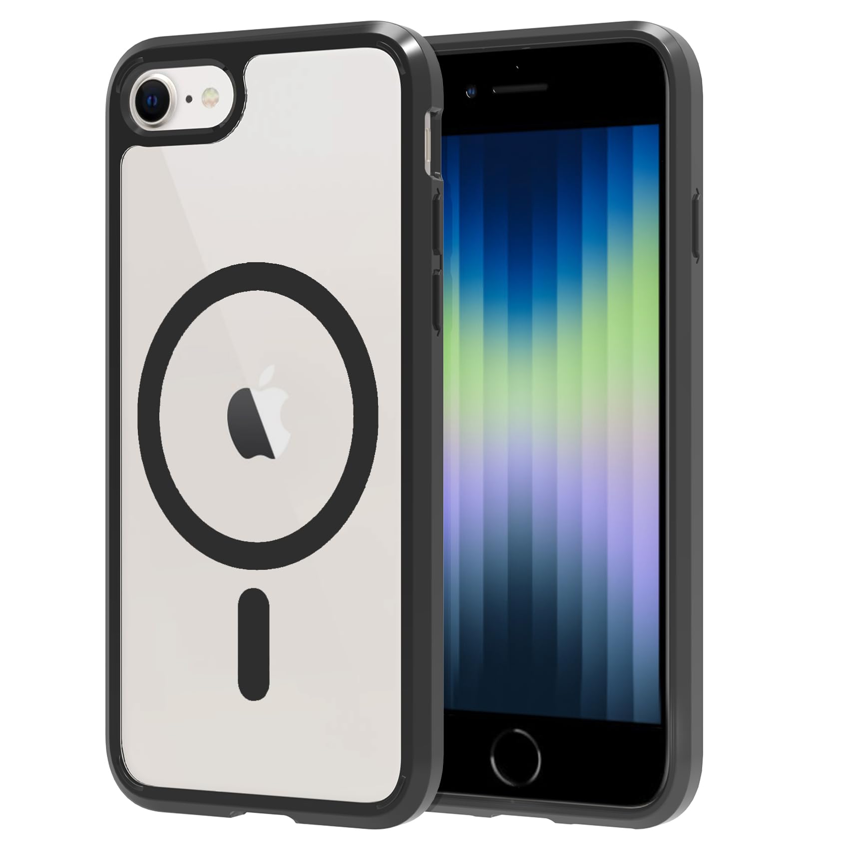Magnetic For Iphone Se Case 2022/2020,Iphone 8/7 Case,Shockproof Anti Scratch Clear Thin Slim Phone Case.Black & Black Magnetic
