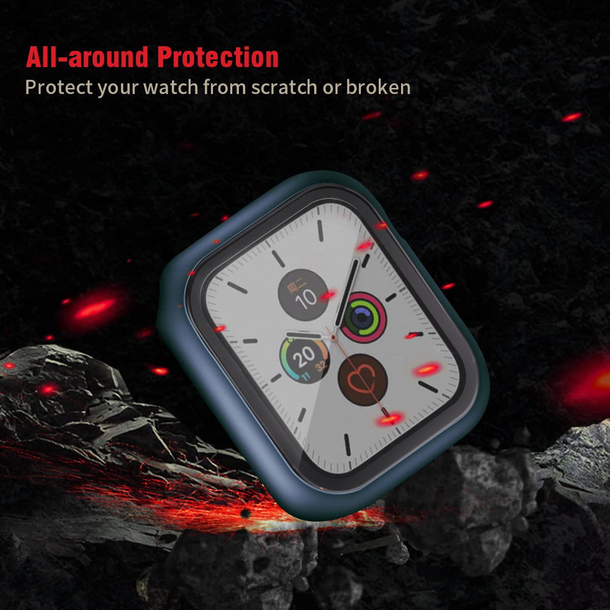 Hankn 2 Pack Matte Blue 40Mm Case For Apple Watch Series 6 5 4 Se 40Mm Tempered Glass Screen Protector Case, Full Coverage Hard