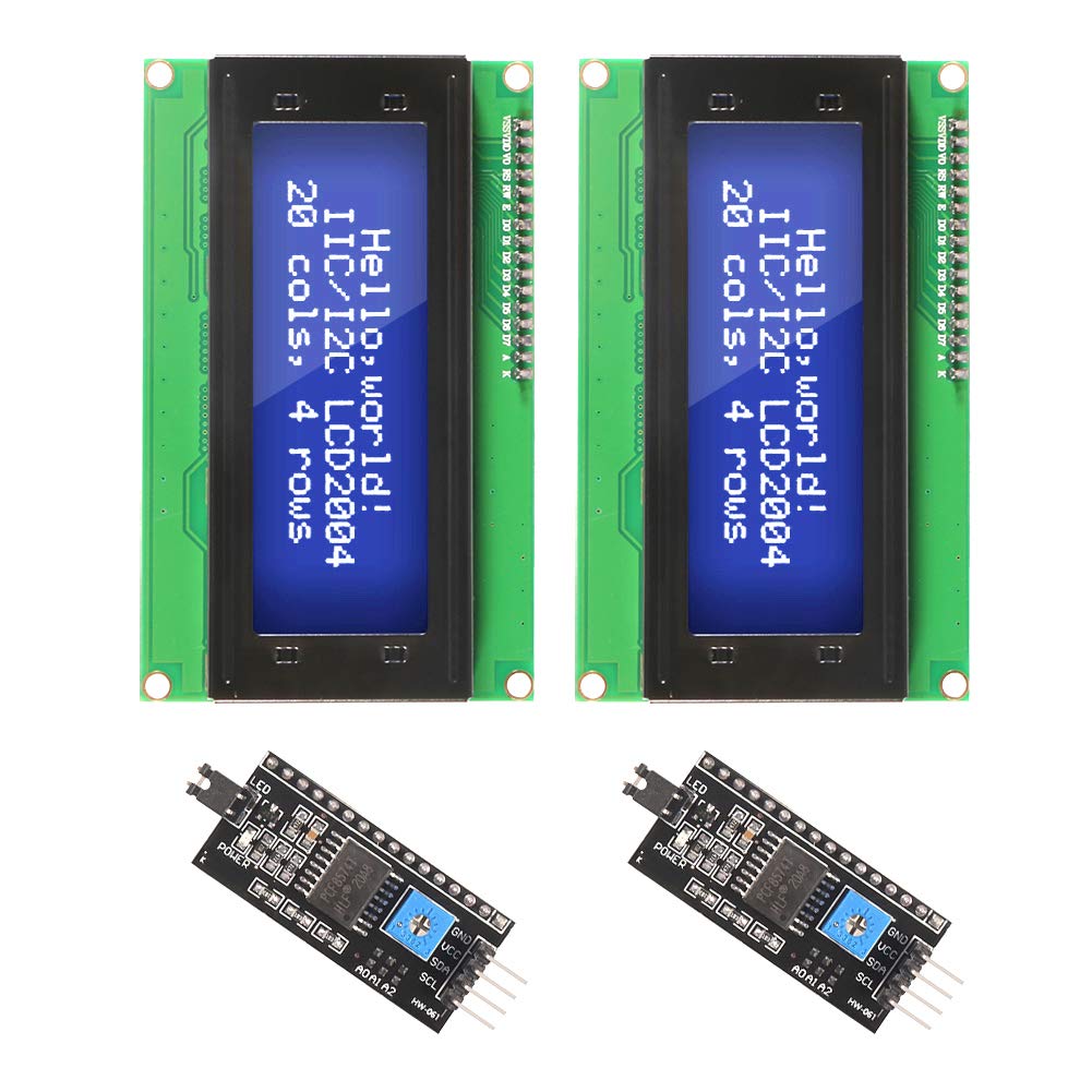 Dorhea 2Pcs Iic I2C Twi Serial Lcd 2004 20X4 Blue Backlight Module With I2C Interface Adapter Compatible With Raspberry Pi