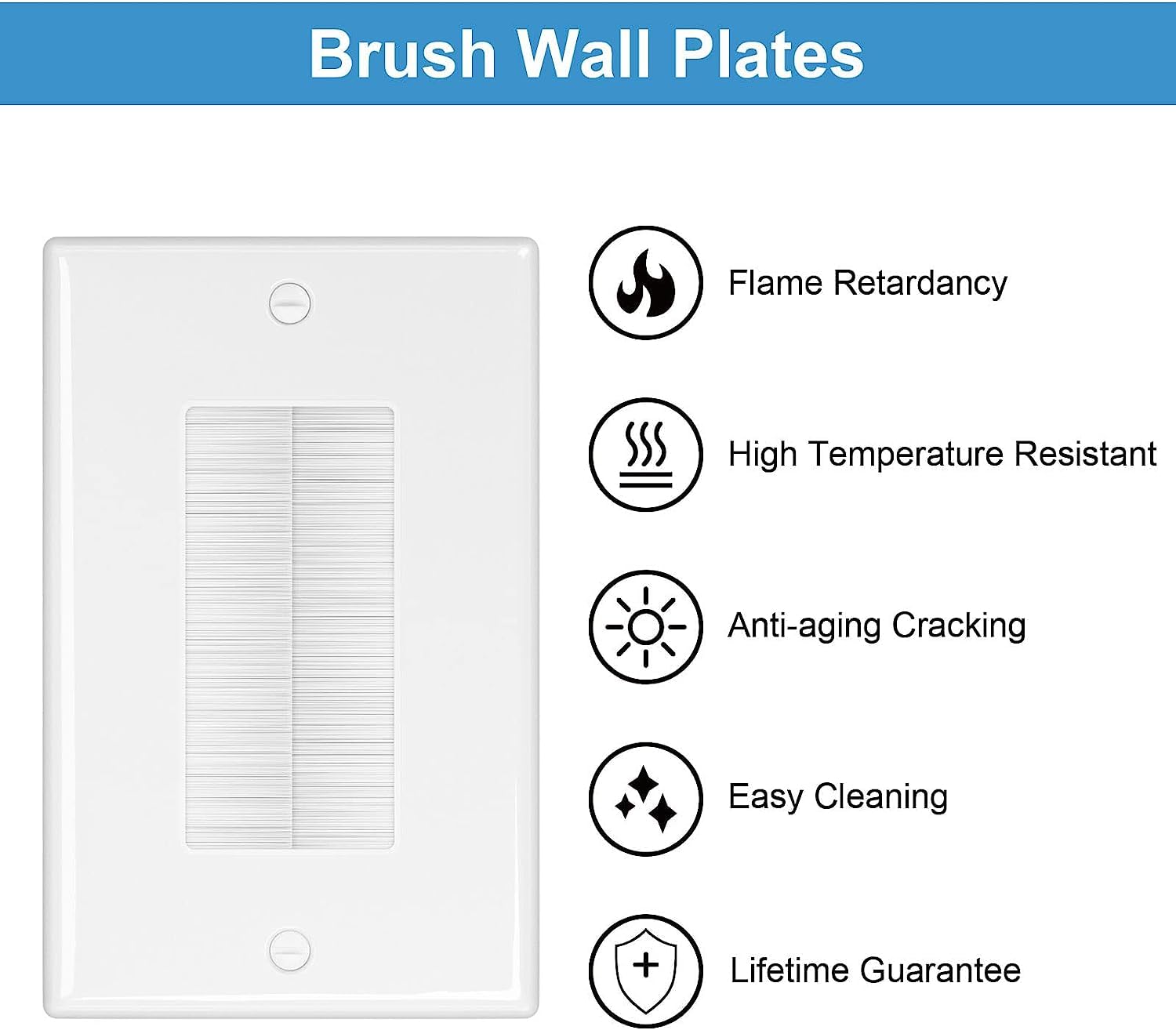 iwillink Brush Wall Plate with Low Voltage Mounting Bracket ABS White Single Gang