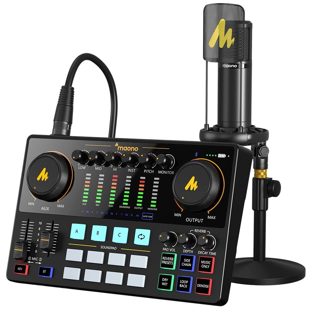Maono Podcast Equipment Bundle With Audio Interface And Xlr Condenser Microphone, Maonocaster With 48V Phantom Power, Bluetooth