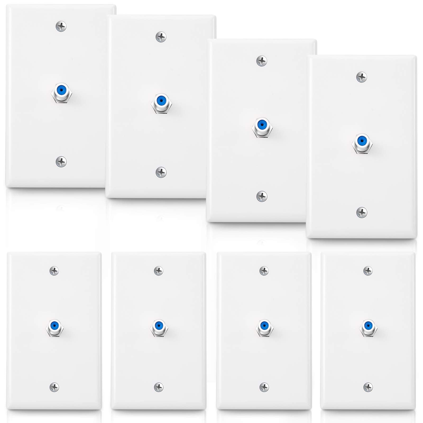 1 Port Tv Cable Wall Plate F Connector Wall Plate Coax Wall Plate Video Wall Jack Single Gang Wall Plates (White, 8 Pcs)