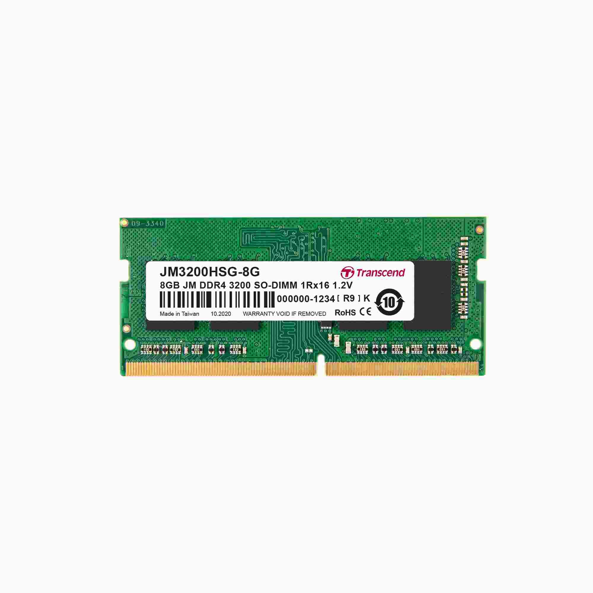 Transcend DDR4 DRAM Module (JetRam) SO DIMM 3200 Mbps 1Gx16 8GB (JM3200HSG 8G)