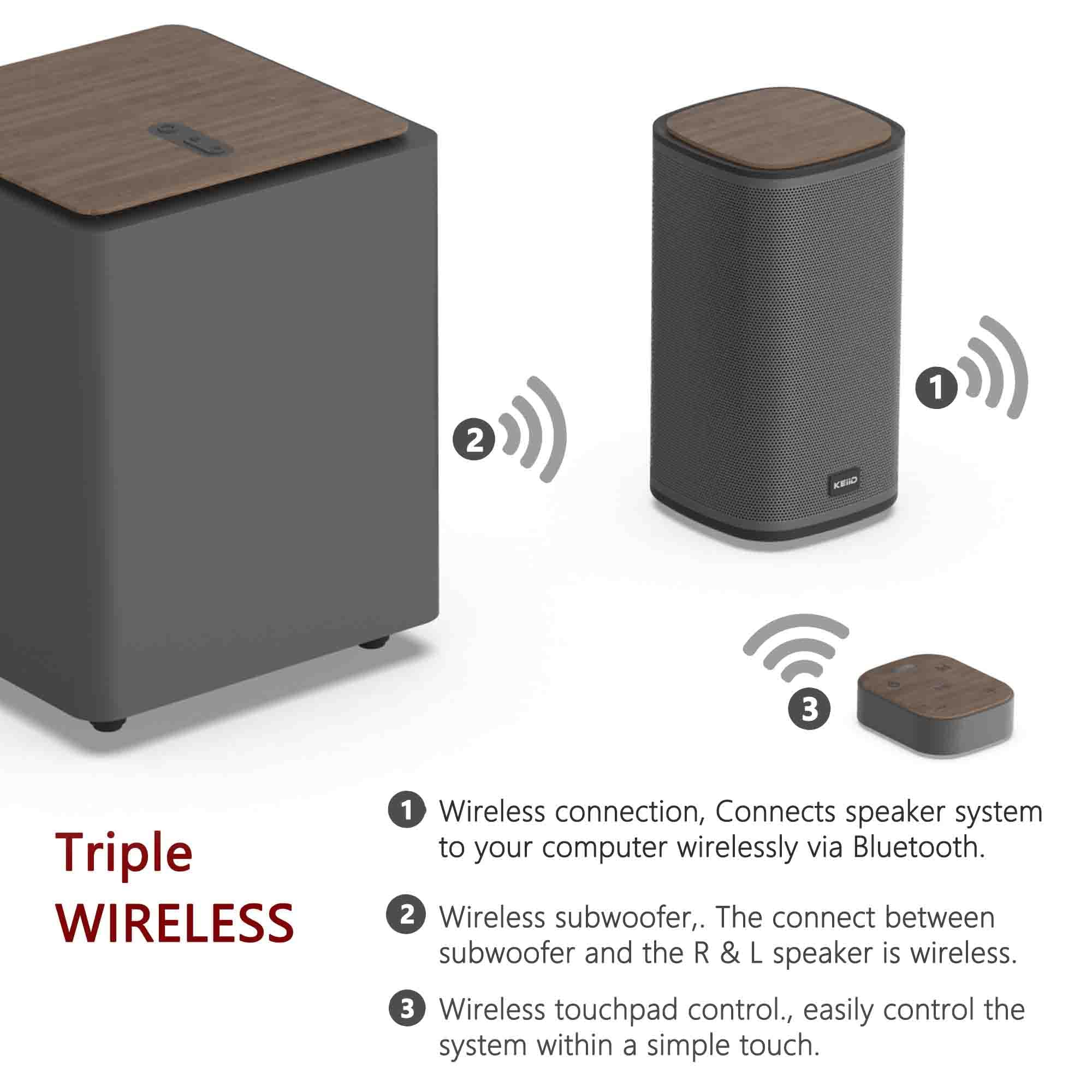 Keiid 2.1 Bluetooth Computer Speakers With Wireless Subwoofer And Wireless Touchpad Control For Desktop Laptop Pc Stereo Gaming