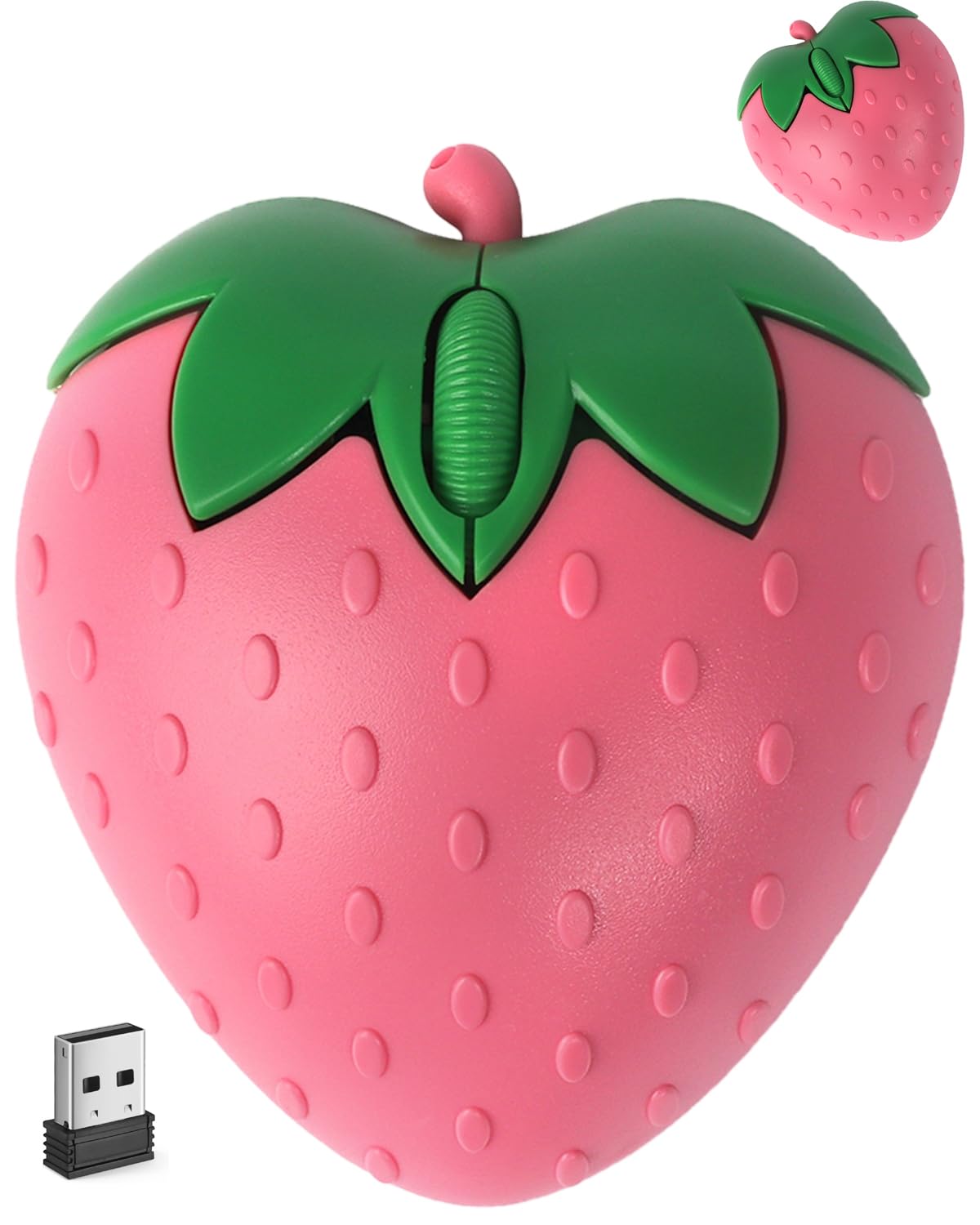 Wireless Bluetooth Mouse Cute Pink Fruit Strawberry Shape Silent Portable Lightweight USB Optical Cordless Dual Mode Mice for PC