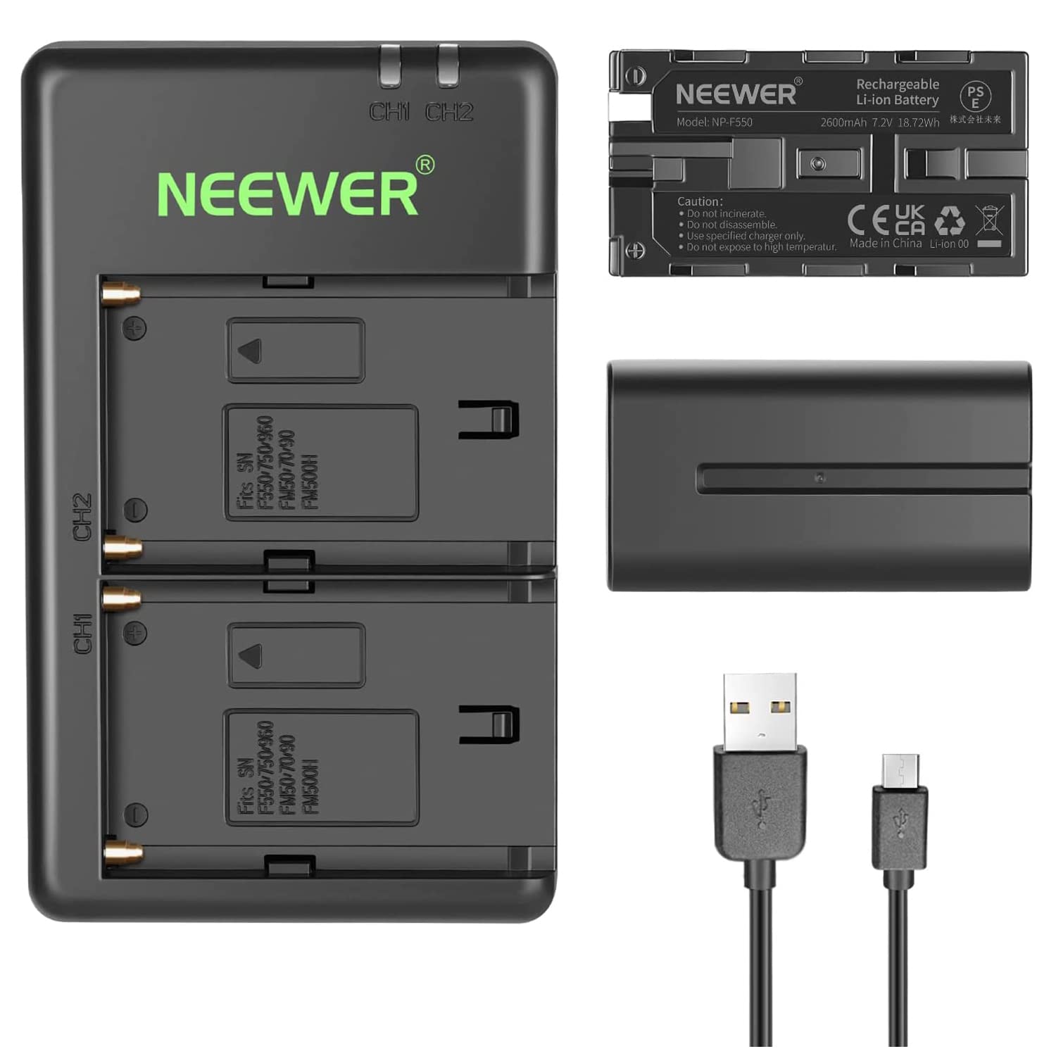 Neewer Np F550 Battery Charger Set Compatible With Sony Np F970 F750 F770 F960 F550 F530 F330 F570 Ccd Sc55 Tr516 Tr716 Tr818 Tr