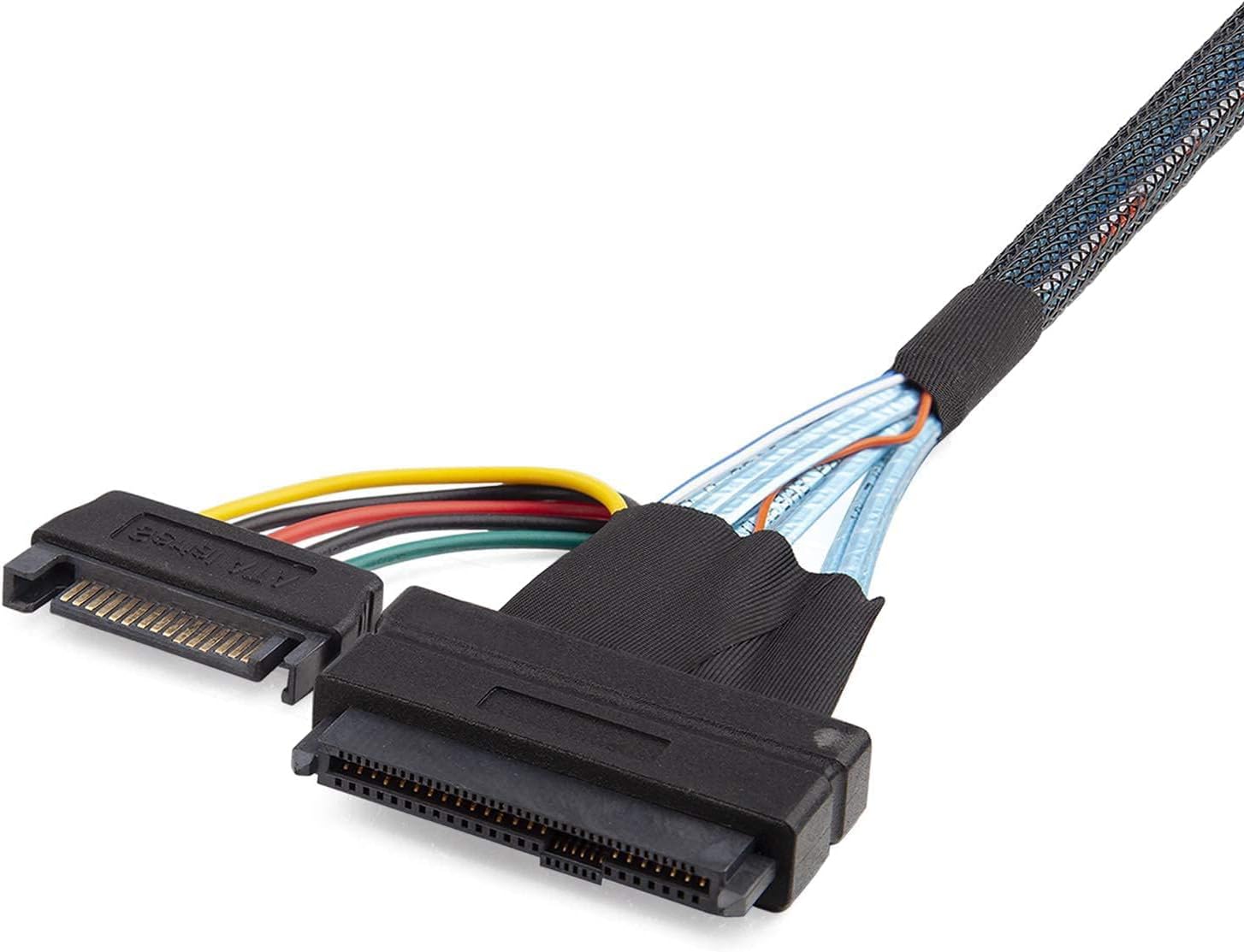 H!Fiber.Com 12G Internal Mini Sas Hd Sff 8643 To U.2 Sff 8639 Nvme Ssd Cable With 15 Pin Male Sata Power Connector, Pcie 4.0, 12