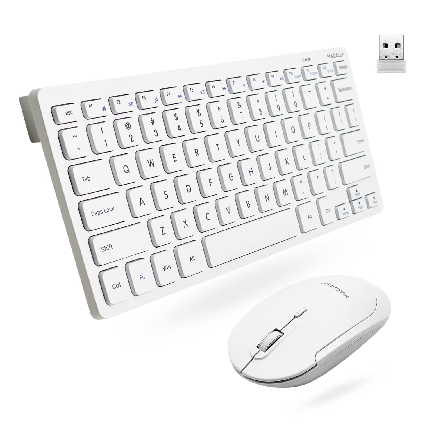 Macally Small Wireless Keyboard and Mouse Combo  Essential Work Duo  2.4G White Keyboard and Mouse Wireless  78 Key Quiet Cor