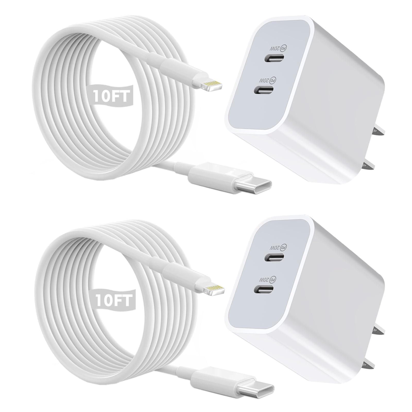 Iphone Charger Fast Charging 10 Ft,[Apple Mfi Certified]2Packs Pd Usb C Wall Charger Block 2In1 Adapter Apple Fast Charger 10Ft Usb C Lightning Cable For Iphone 14 Pro Max/14 Pro/14/13/12/11 Pro Max/X