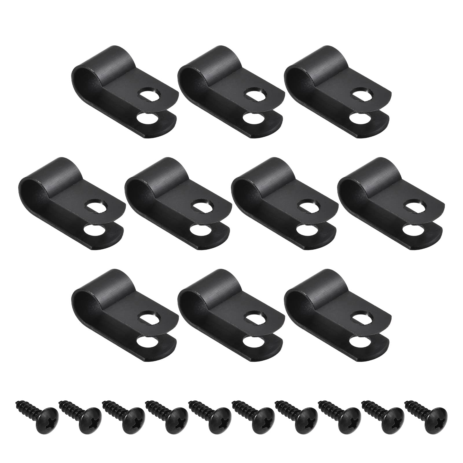 Rebower RType Cable Clamp Neat Management Clip (With Screws), [For Wire, Cable, Rope]  8.4Mm/Black/100 Pcs