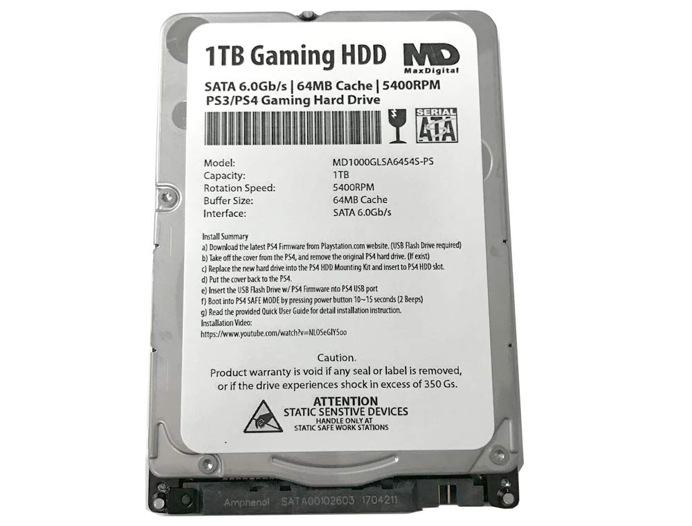 Maxdigitaldata (Md1000Glsa6454 Ps 1Tb 64Mb Cache 5400Rpm Sata 6.0Gb/S 2.5Inch 7Mm Gaming Hard Drive (For Ps3/Ps4)   2 Year Warra