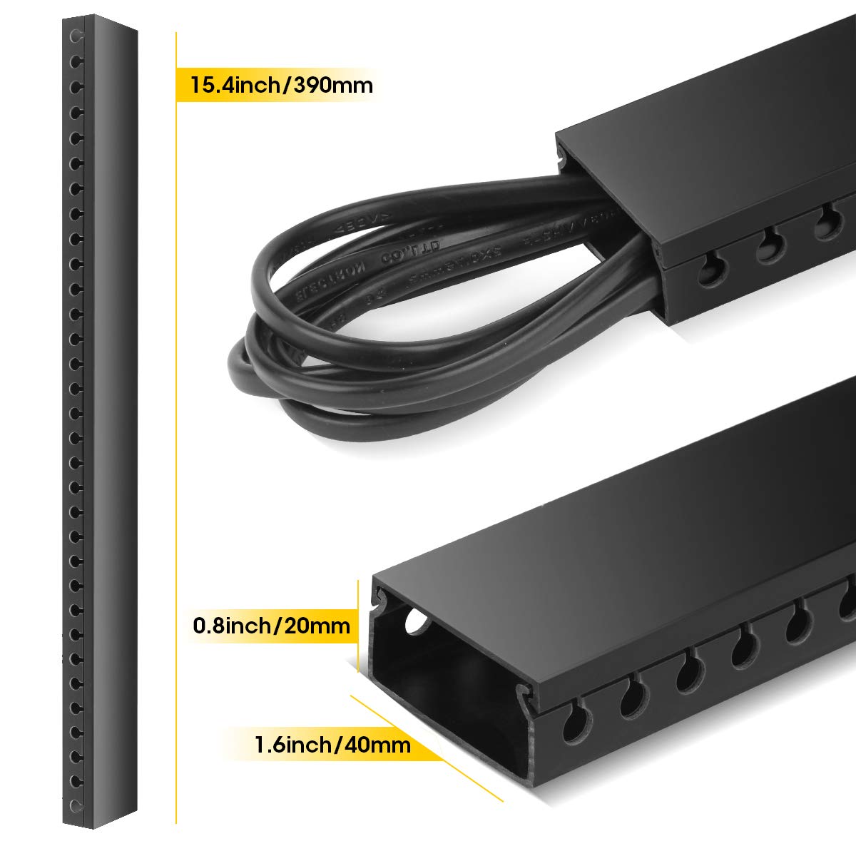 Stageek Cable Raceway Kit - Open Slot Wiring Duct, 9x15.4inch, Black, Plastic, Model CR002 for Organized Cable Management
