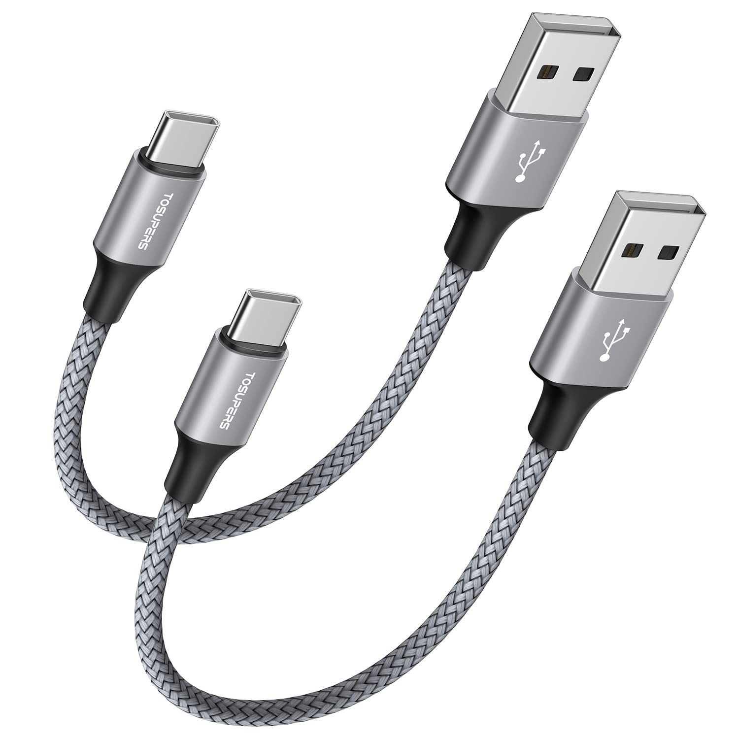 Tosupers Short Usb C Cable 1Ft, 2 Pack, 3A Fast Charging, Usb A To Usb C Charger Cable Braided For Samsung Galaxy S24 S23 S22 S21 S20 S10 S9 A54 A35 A15 A14, For Iphone 16 15 Pro Max Plus