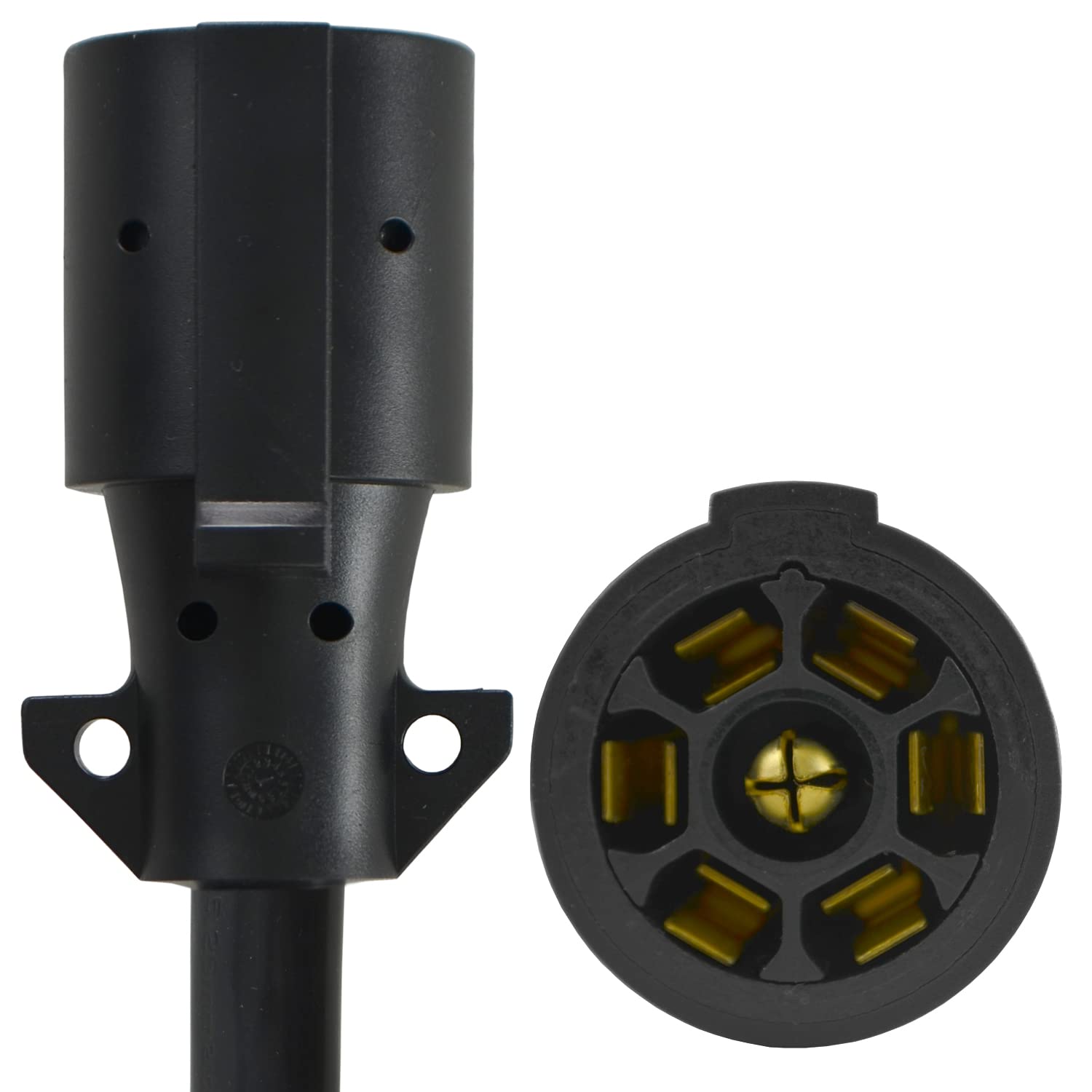 Conntek Double End 7 Way Plug Inline And Elbow Trailer Cord (Black, 8 Feet)