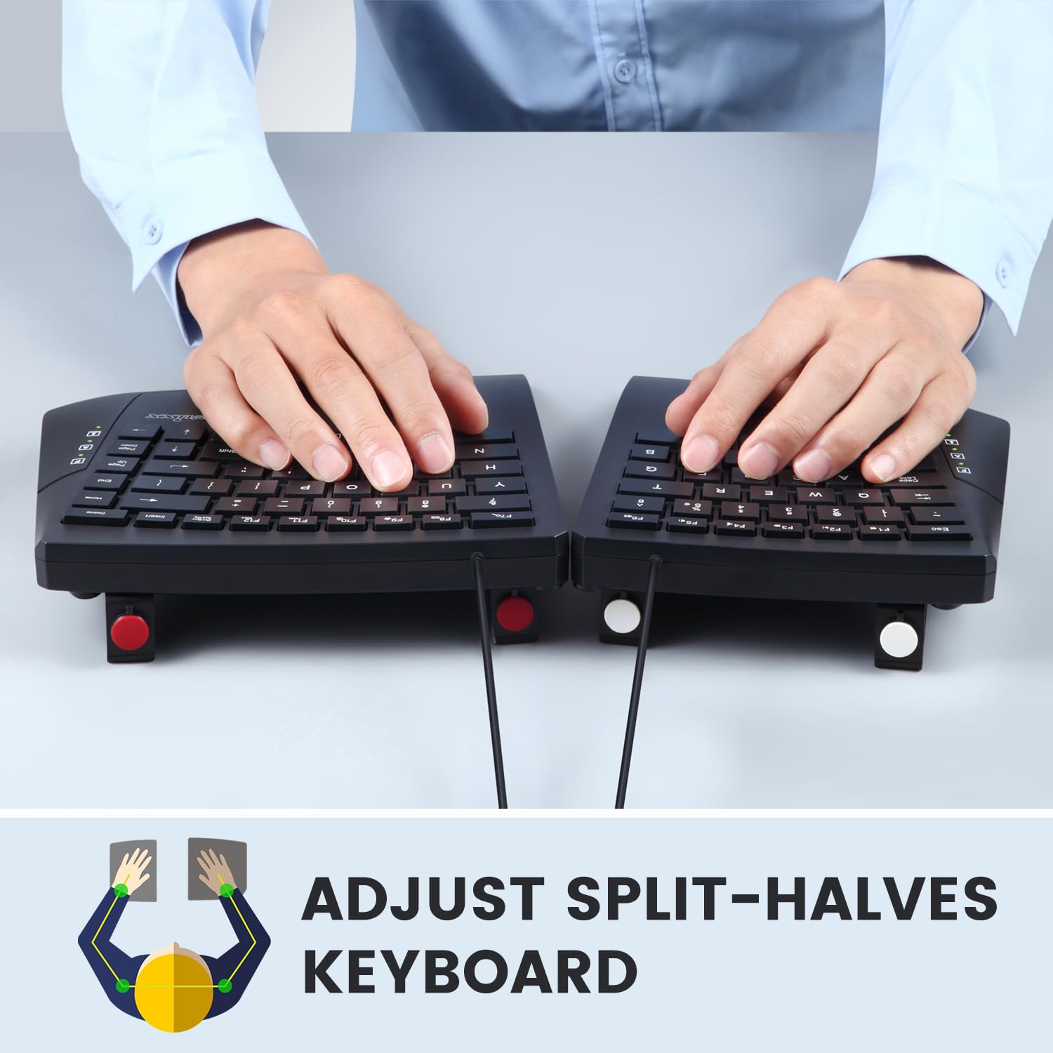 Perixx Periboard 524B Us, [Firmware Updated] Wired Ergonomic Split Keyboard   Up To 2 Ft Seperation   Adjustable Tilt Angle   Low Profile Membrane Keys   Black   Us English