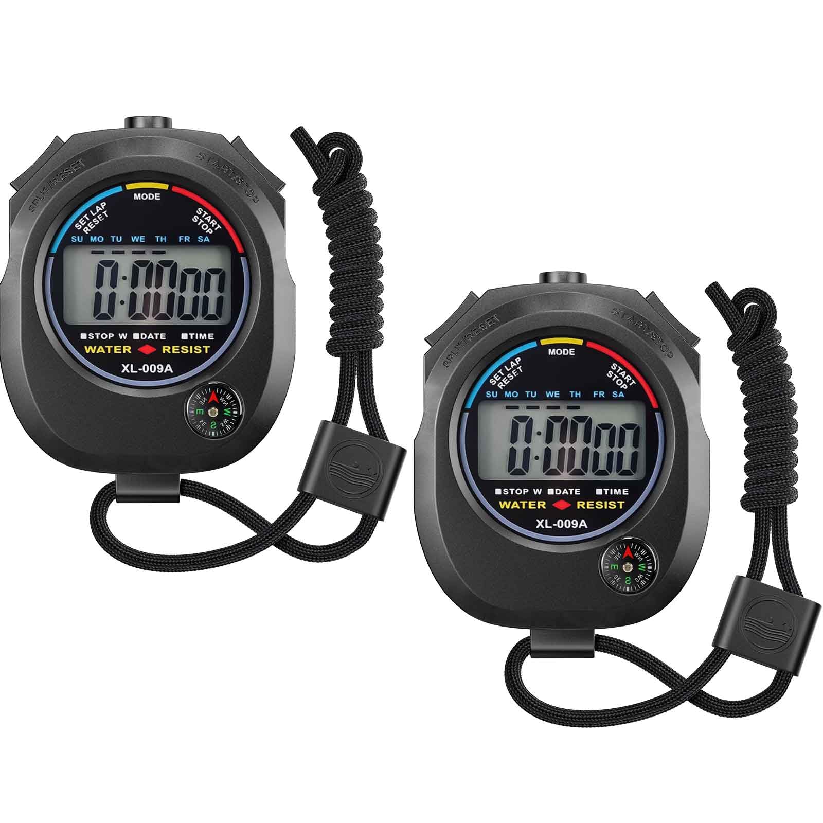 2 Pack Digital Stopwatch Timer: Large Display Multi-Function Stop Watch for Sports Coaches Swimming Running Fitness Referees Ele