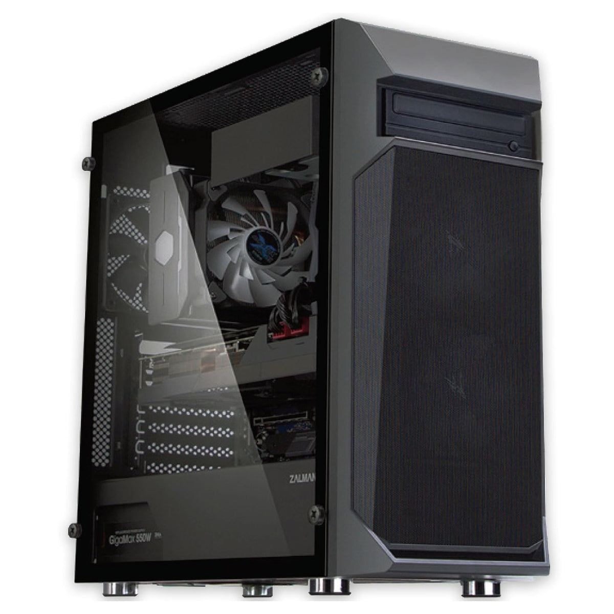 Zalman Z1 Plus Atx Mid Tower Pc Computer Case - Tempered Glass Side Panel - 3 X 120Mm Fans Pre-Installed - 5.25'' Odd Support