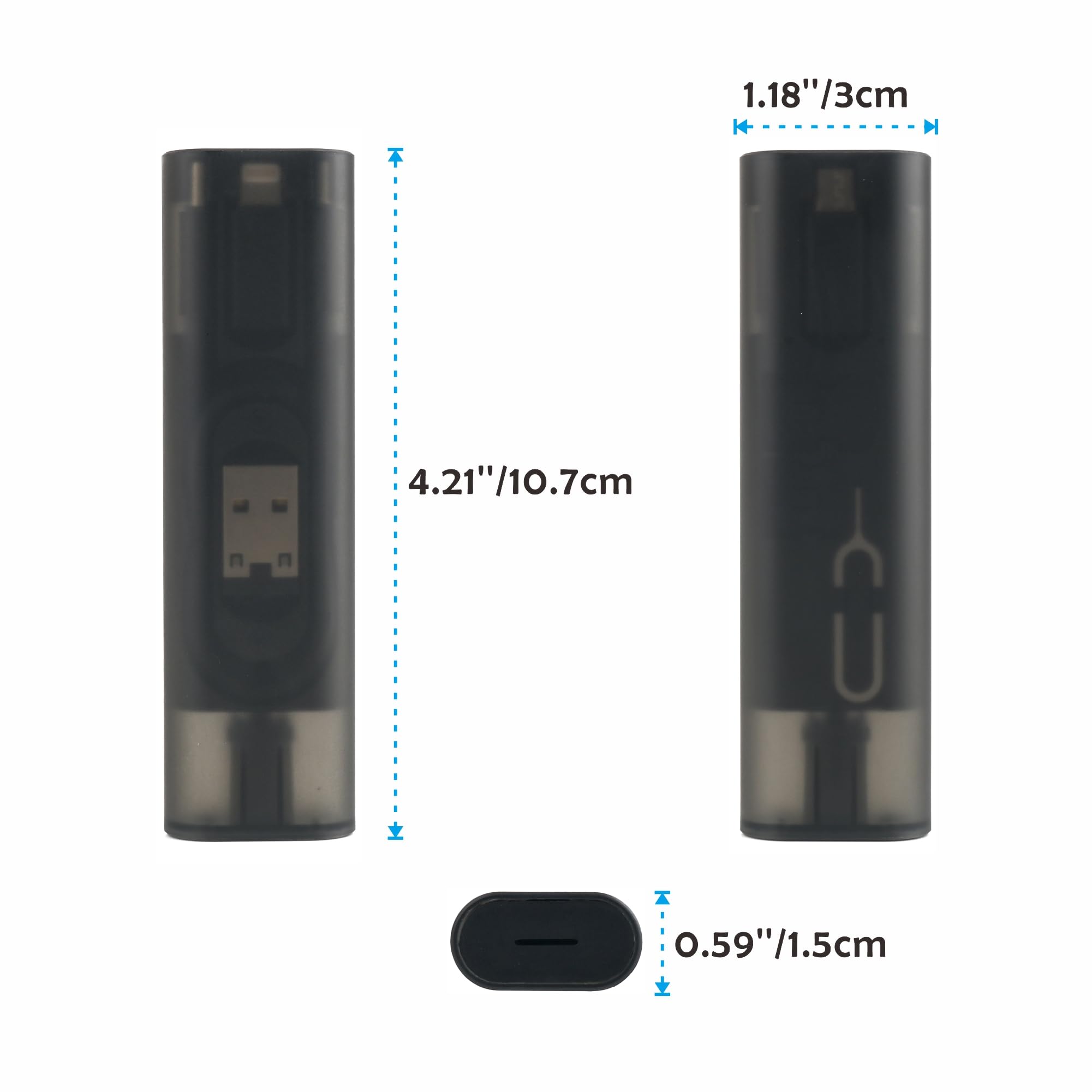 Yinow Usb Type C To C Charging And Data Transfer Cable With 3 Adapters Combination Set In Tube Case, Translucent Black