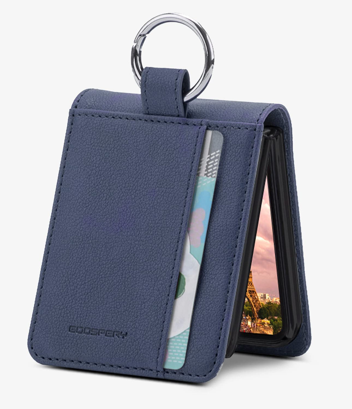 Goospery Card Wallet Ring Case Compatible With Galaxy Z Flip 4 Case, Card Holder Pocket Storage Premium Pu Leather Key Ring Wall