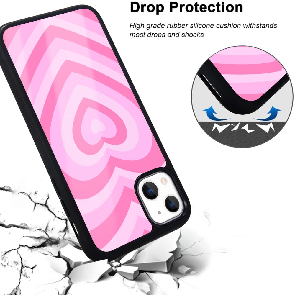 Idocolors Pink Love Heart Coffee Latte Printed Case For Iphone 13 Mini,Cute Abstract Painting Art Design Soft Tpu Hard Back Shoc