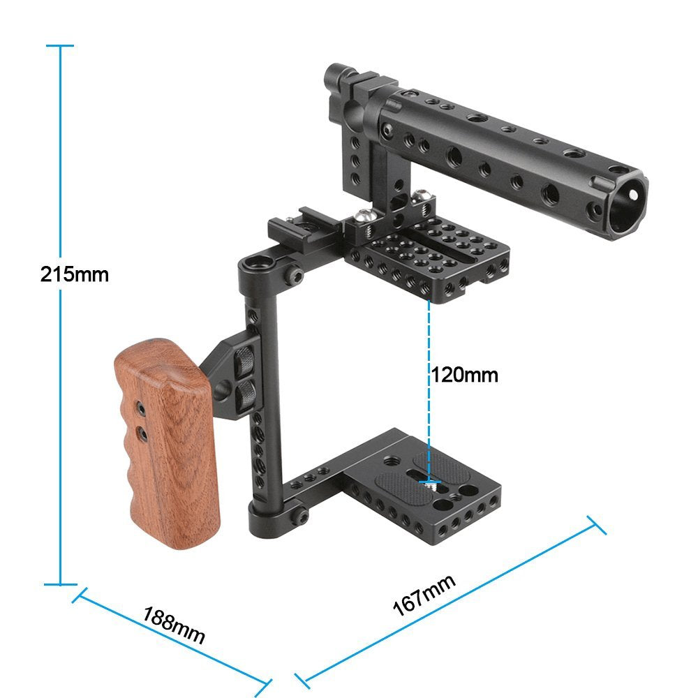 Camvate Dslr Camera Cage Top Handle Wood Grip Compatible For Sony Panasonnic - 1175