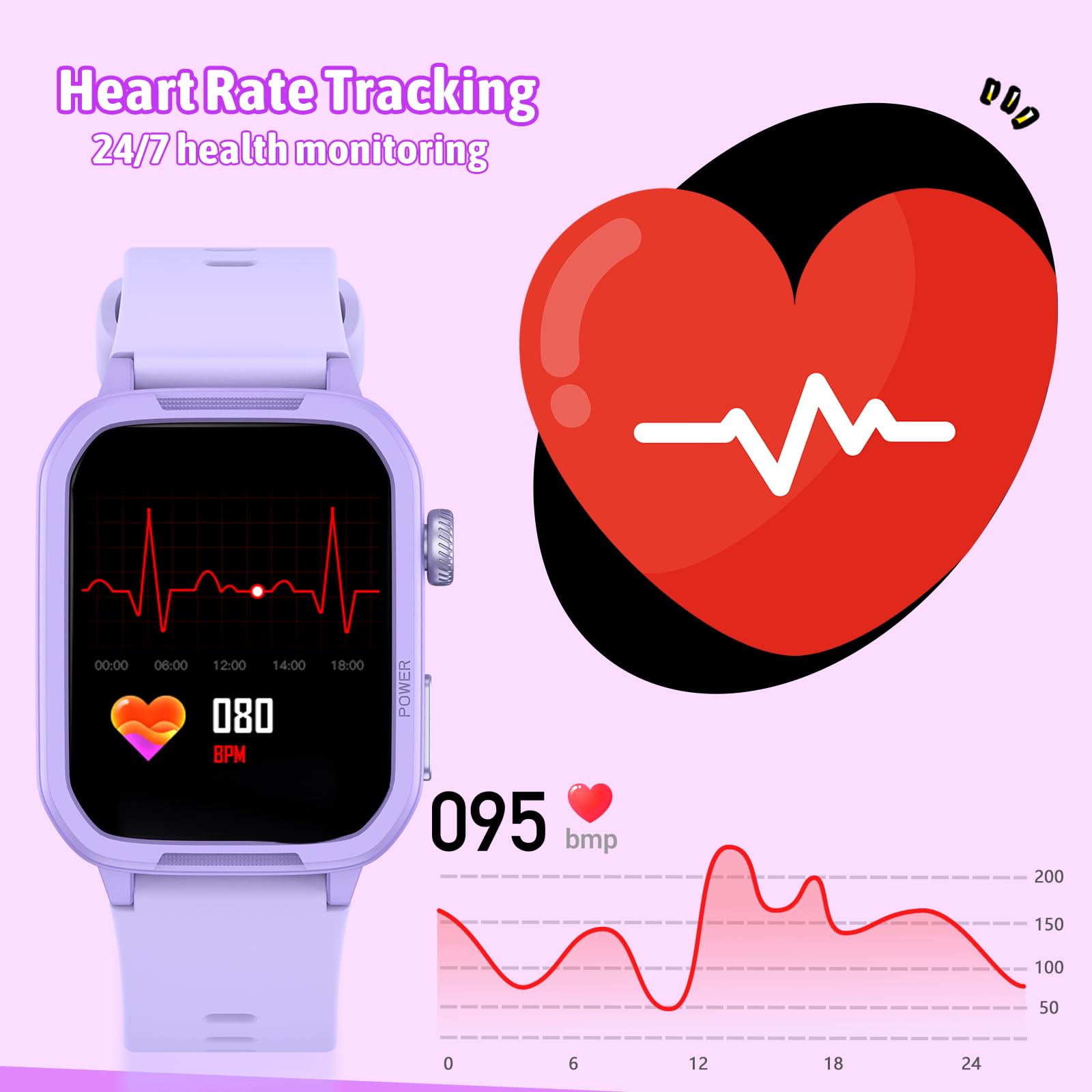 Smart Watch For Kids No Phone Needed, Tempered Glass Fitness Tracker Watch Boy Girl Teens With 19 Sport Modes, Pedometer, Sleep