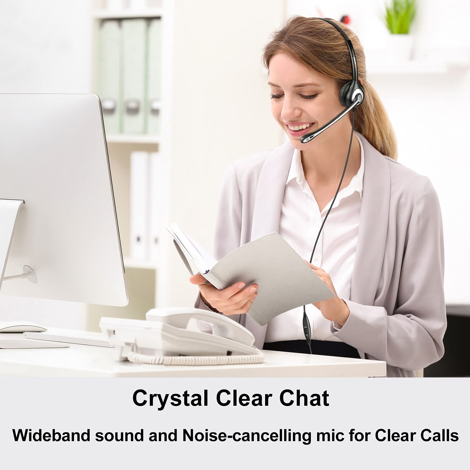 Telephone Headset With Microphone Noise Cancelling, Rj9 Phone Headset Compatible With Volume Adjustment Mute Control Switch For