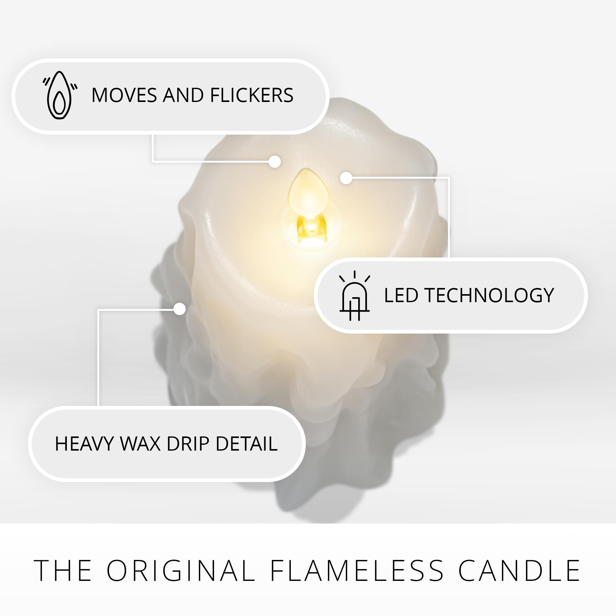 Luminara White Heavy Drip Flameless Candle Pillar, 3.4 X 4.5 Inch, Unscented, Led, Real Wax, Timer Function