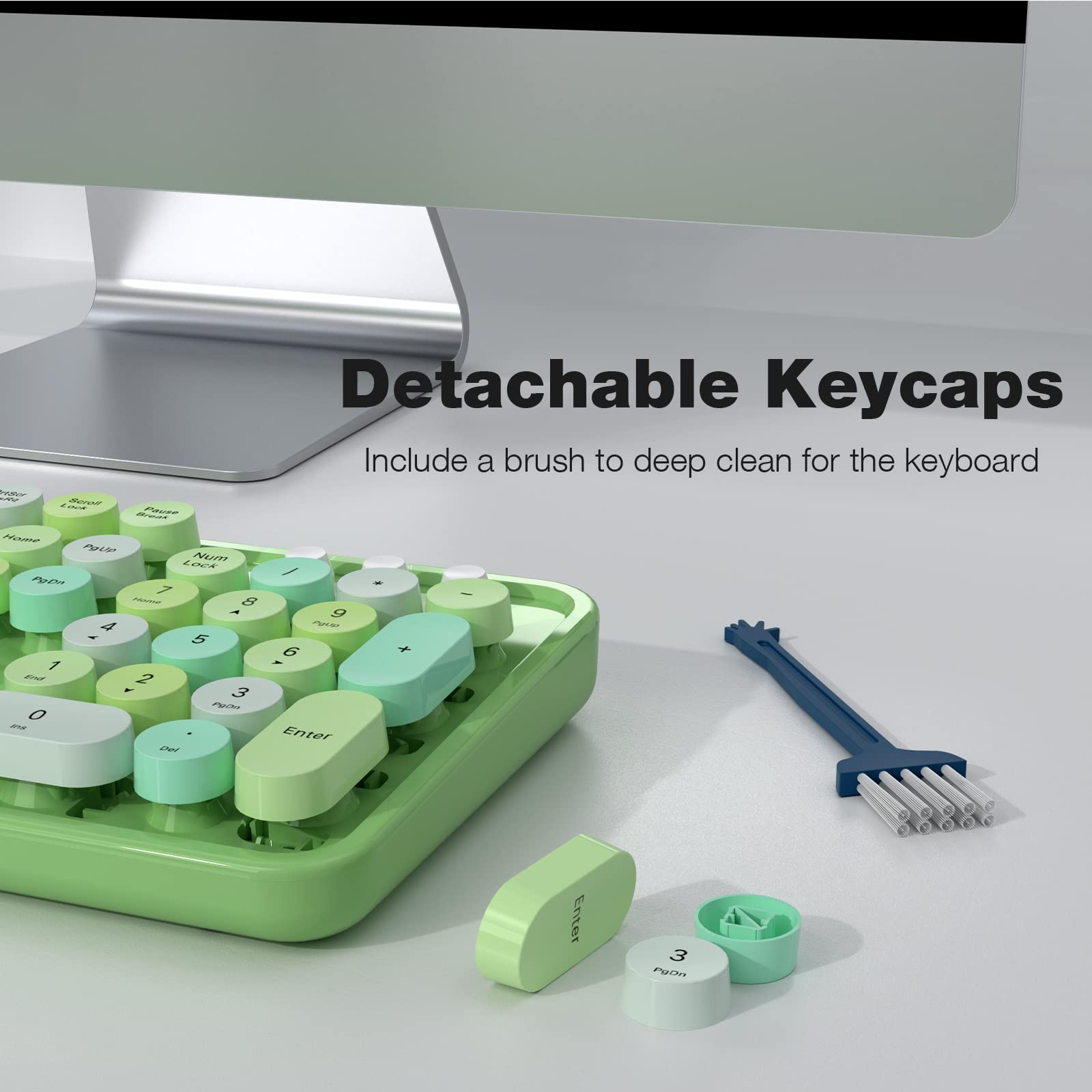 Knowsqt Wireless Keyboard And Mouse Combo, Green 104 Keys Full Sized 2.4 Ghz Round Keycap Colorful Keyboards, Usb Receiver Plug