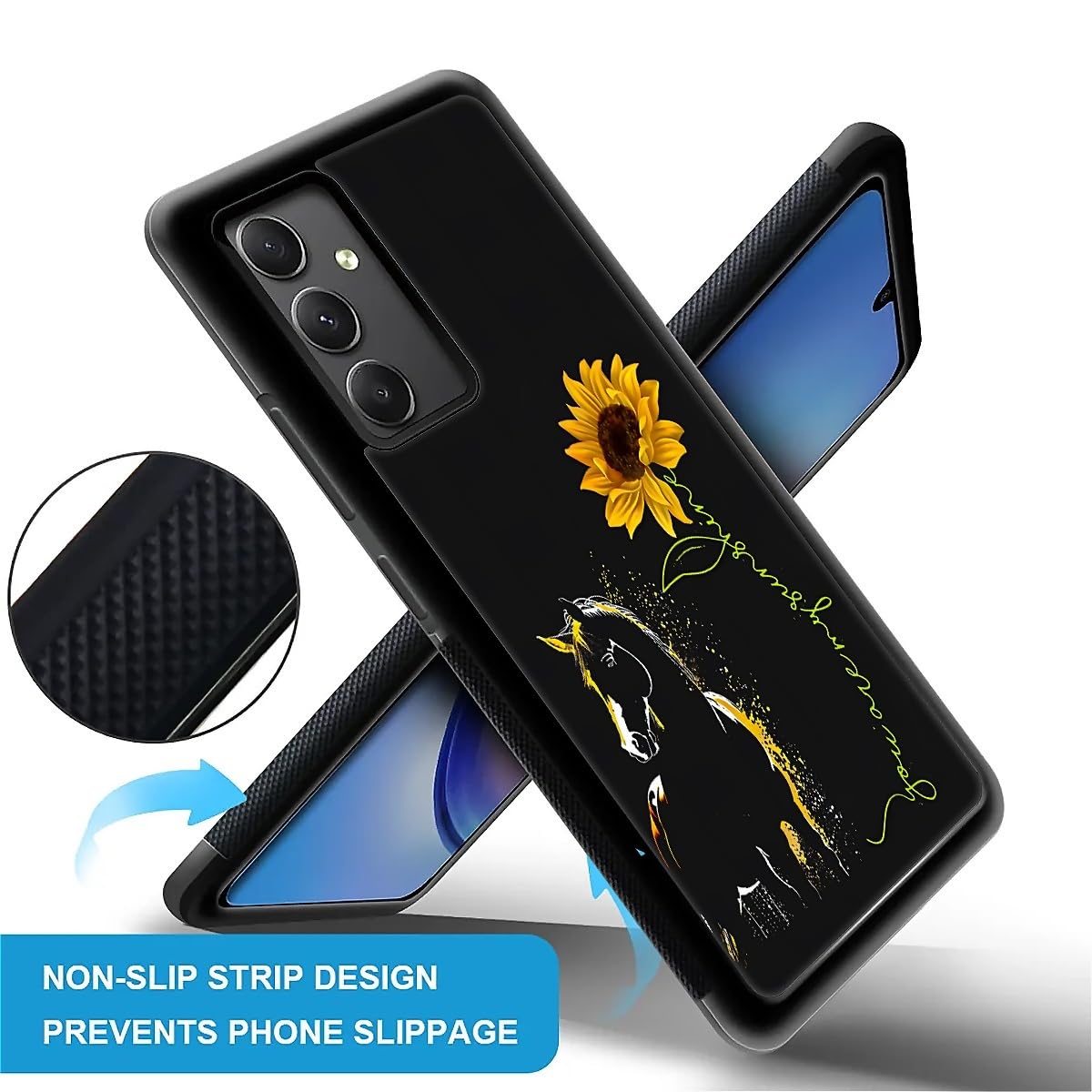 Fkbrcl4U For Samsung Galaxy A54 5G Case, Horse Sunflower Yellow Sunshine Pattern Graphic Design Girl Boy Soft Silicone Hard Acry