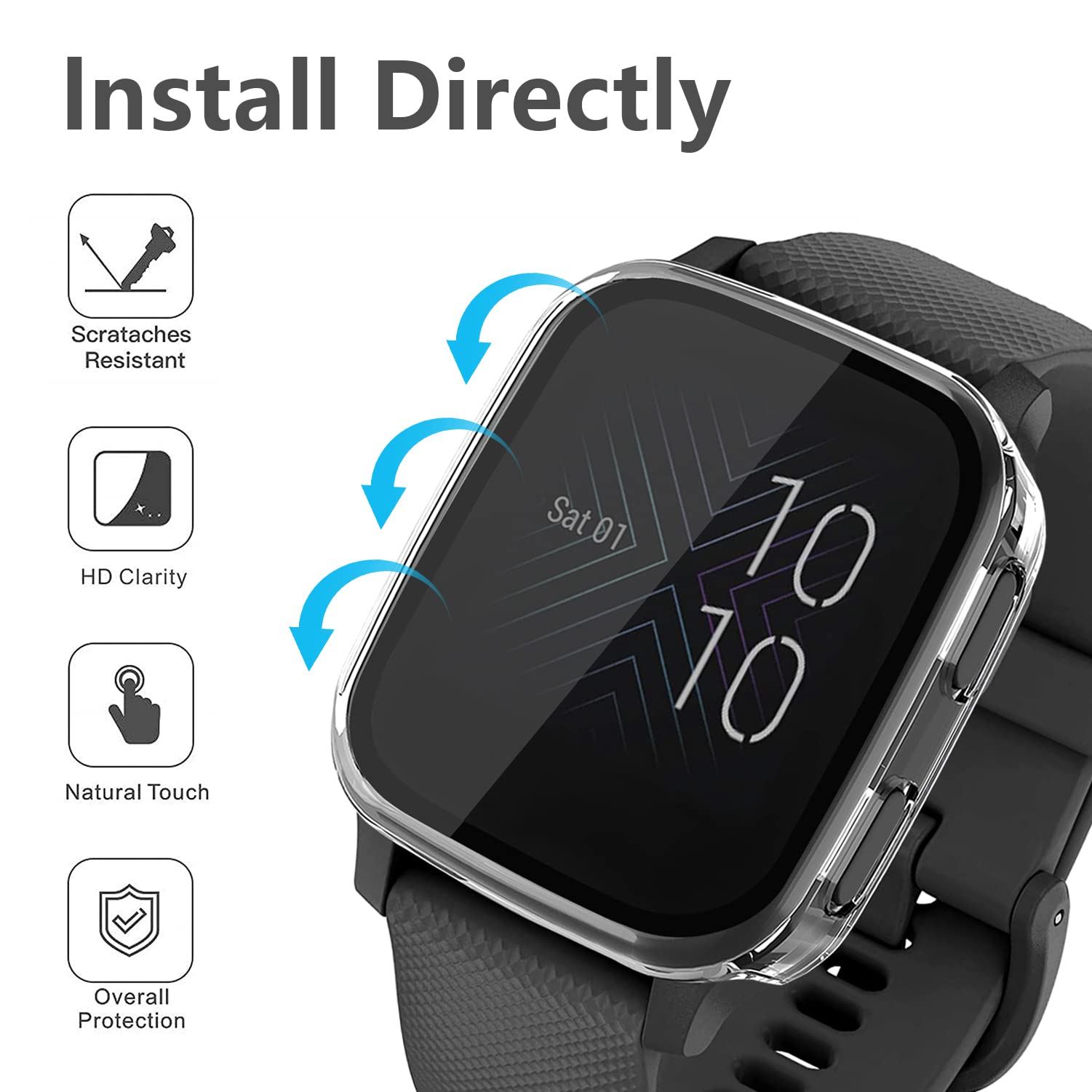 2 Packs Hard Pc Case Compatible With Garmin Venu Sq Screen Protector Built In 9H Tempered Glass, Nahai Full Cover Bumper All Aro