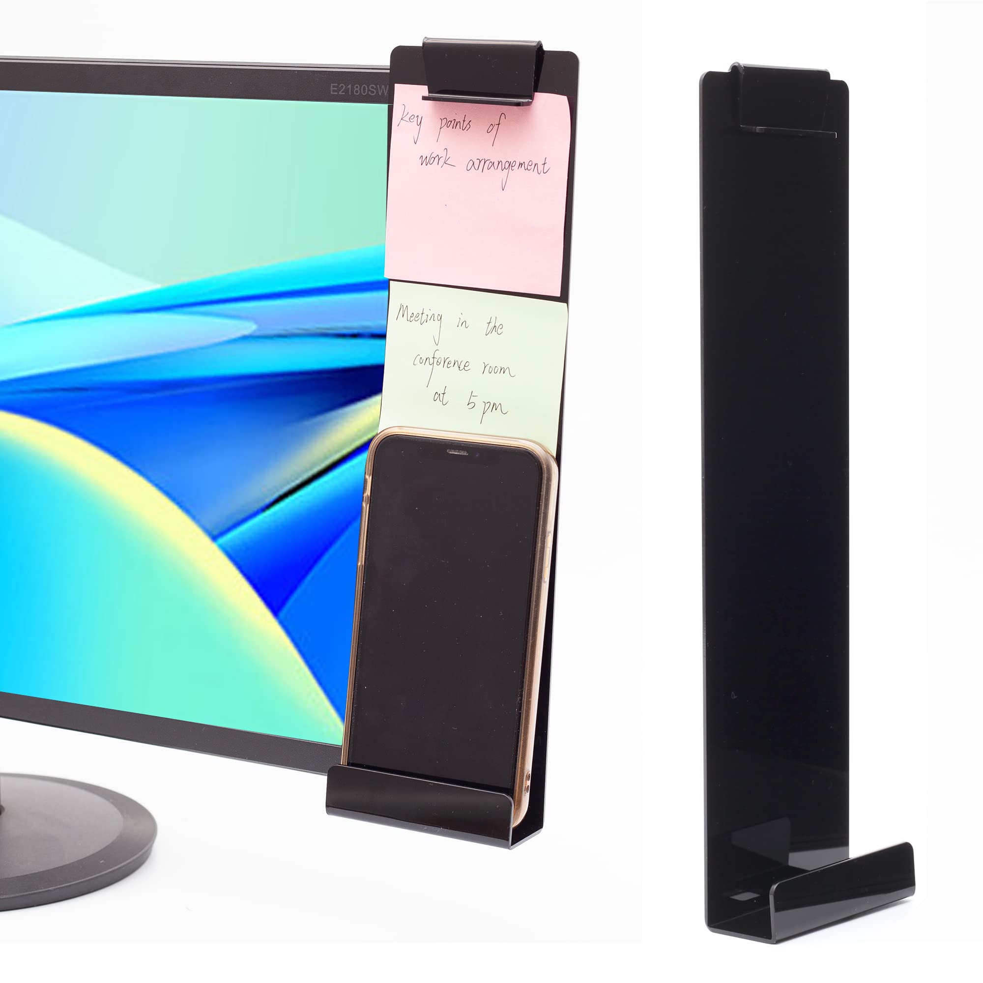Yocoolfun 2 Pieces Black Computer Monitor Memo Board With Clip,Computer Monitor Sticky Note Holder Monitor Message Board With Ph